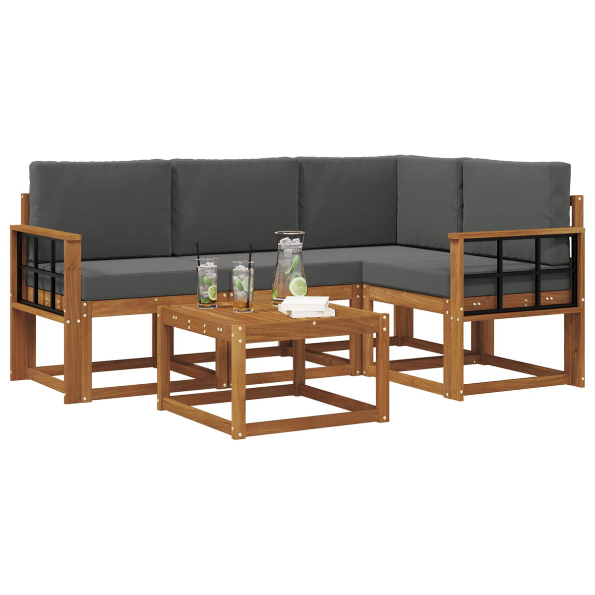 Outdoor-Sofagarnitur 5 stk. Natur und Anthrazit