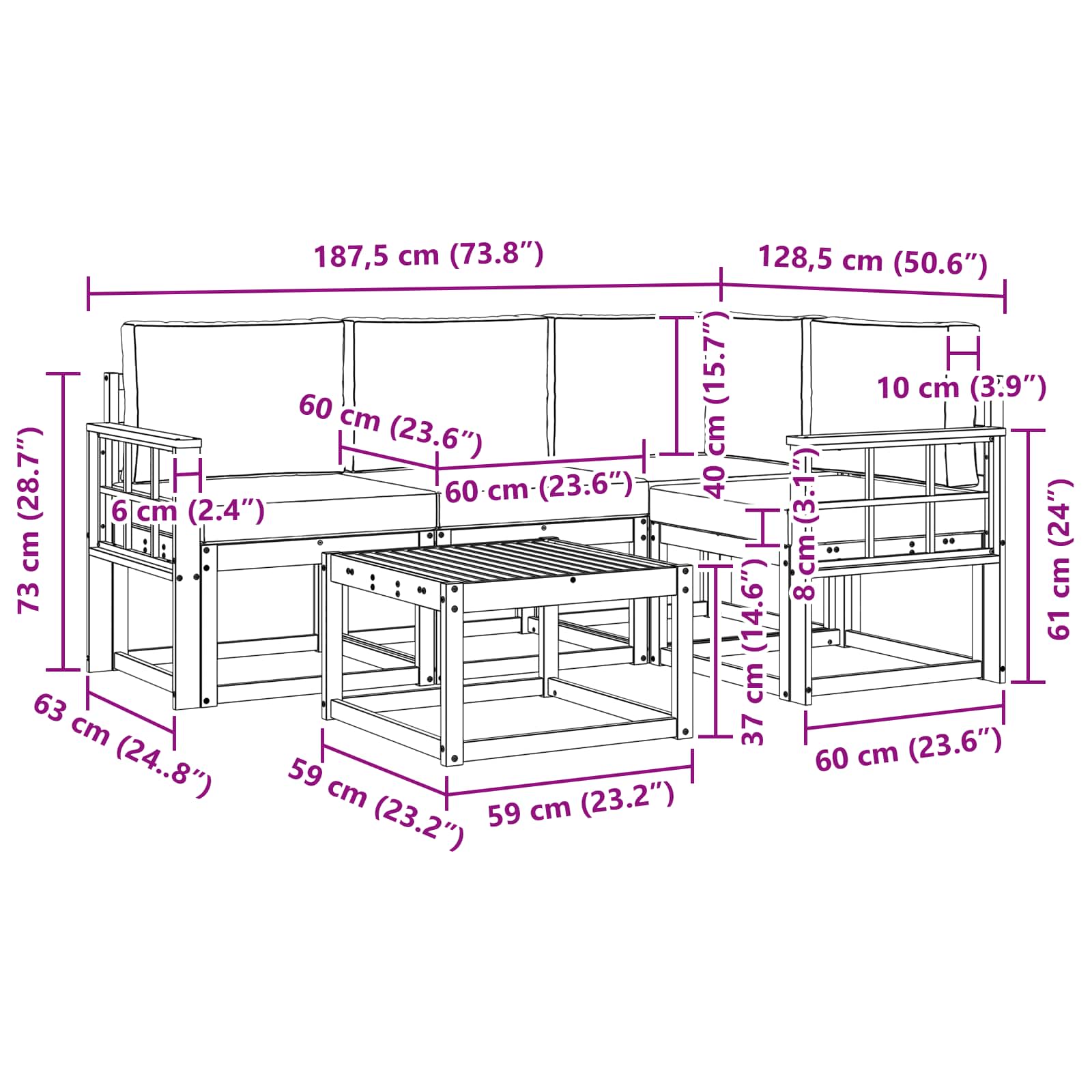 Outdoor-Sofagarnitur 5 stk. Natur und Anthrazit