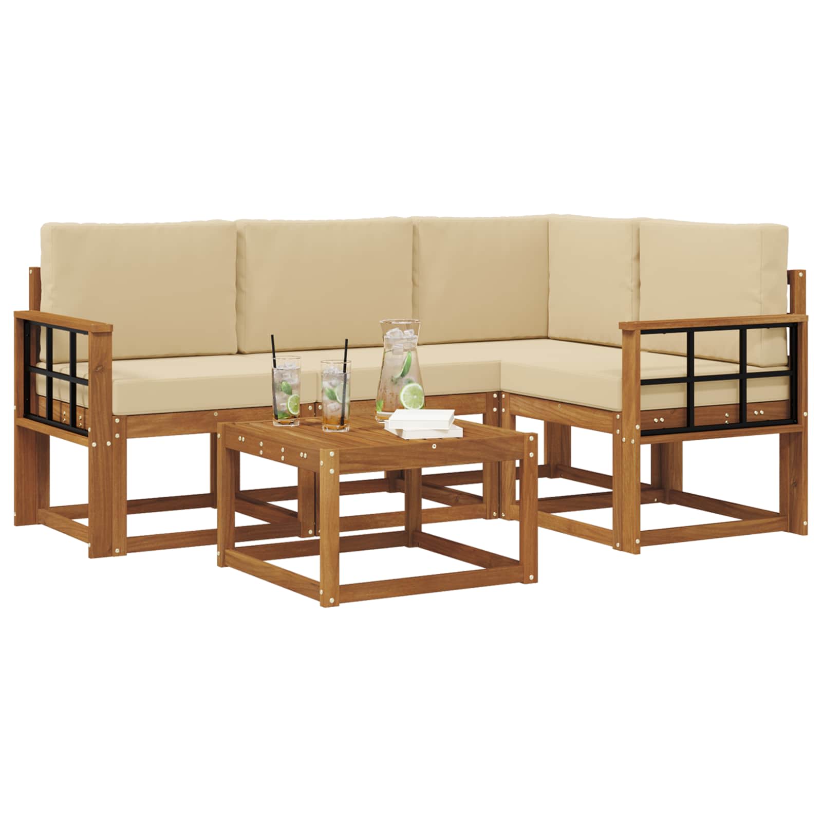 Outdoor-Sofagarnitur mit Kissen 5 pcs Natur und Beige