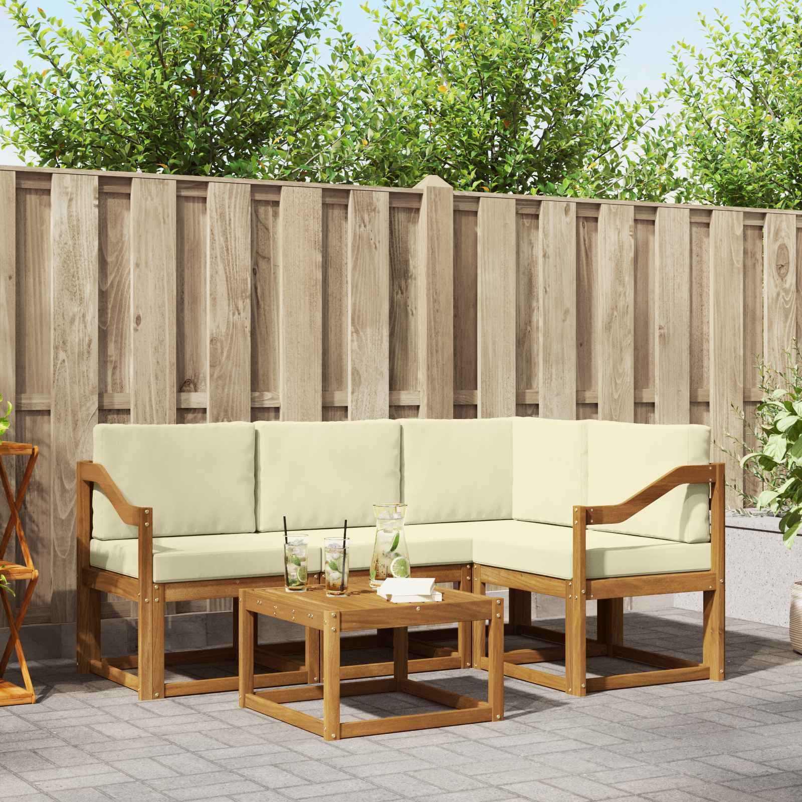 Outdoor-Sofagarnitur 5 stk. Natur und Creme