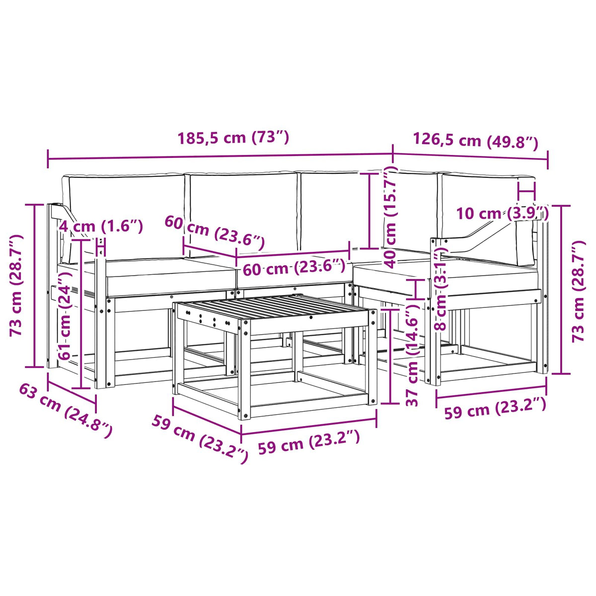 Outdoor-Sofagarnitur 5 stk. Natur und Creme