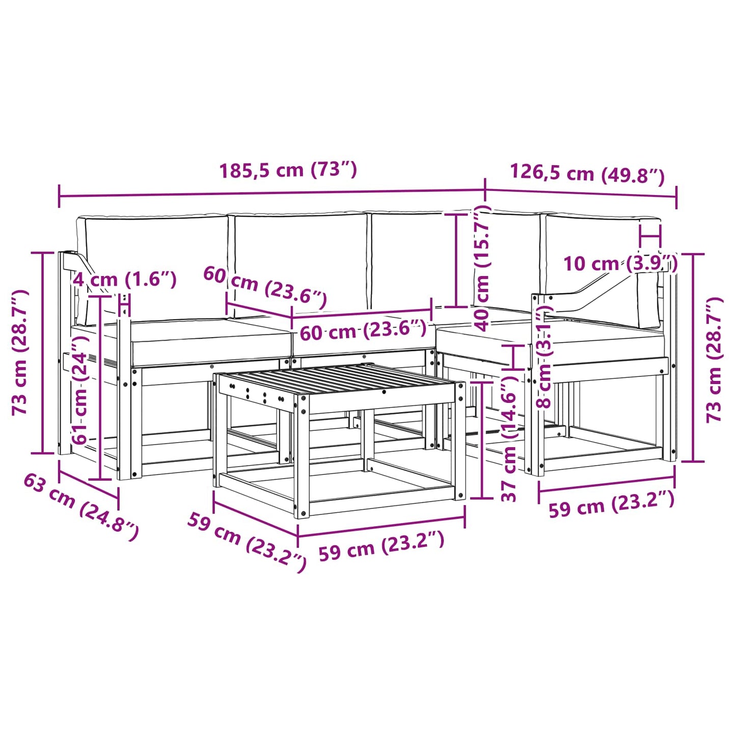 Outdoor-Sofagarnitur 5 stk. Natur und Creme
