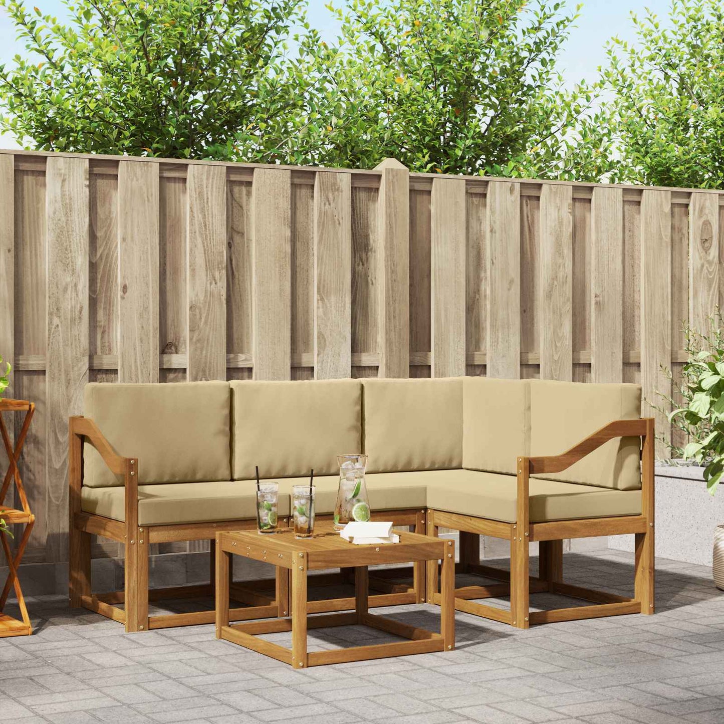 Outdoor-Sofagarnitur mit Kissen 5 pcs Natur und Beige