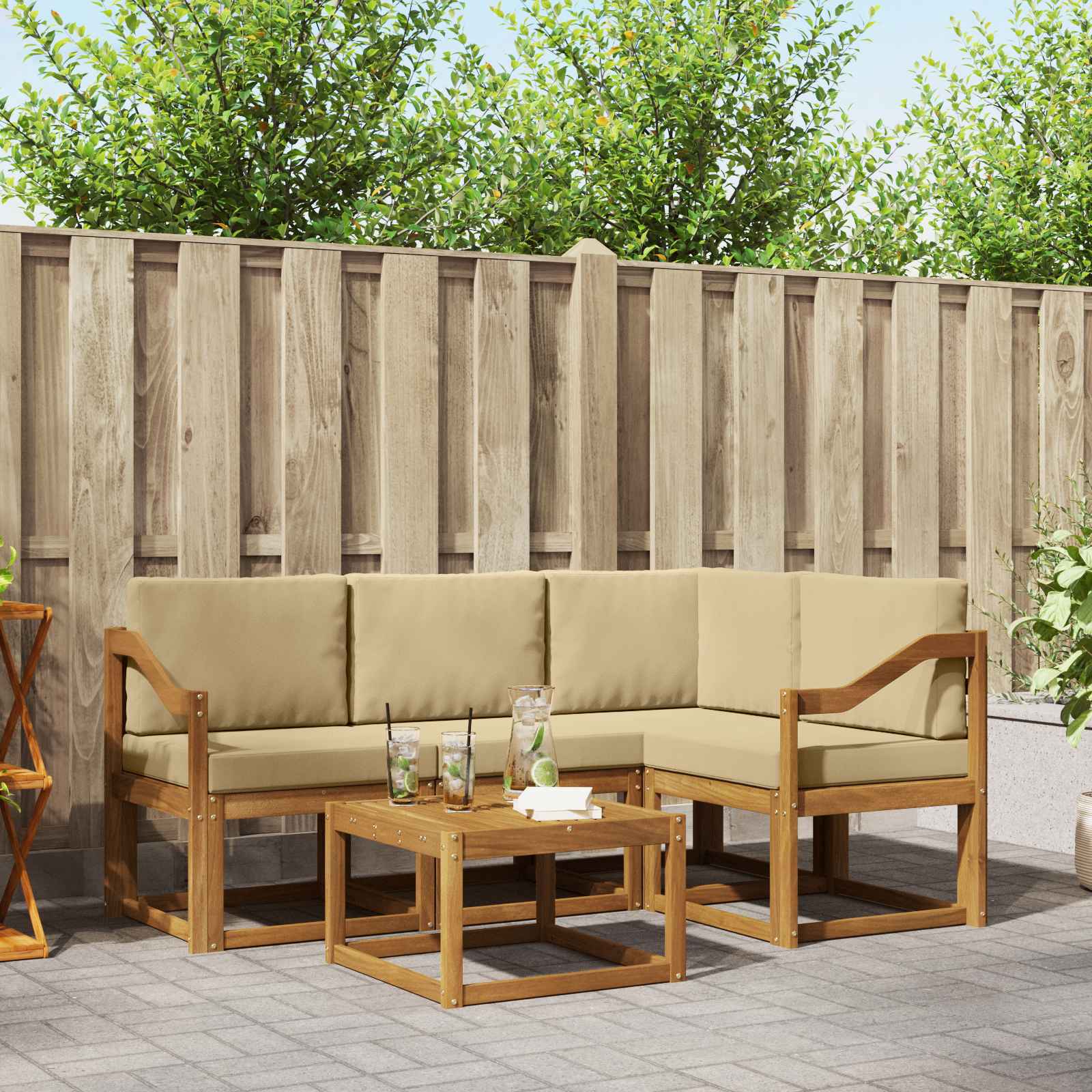 Outdoor-Sofagarnitur mit Kissen 5 pcs Natur und Beige