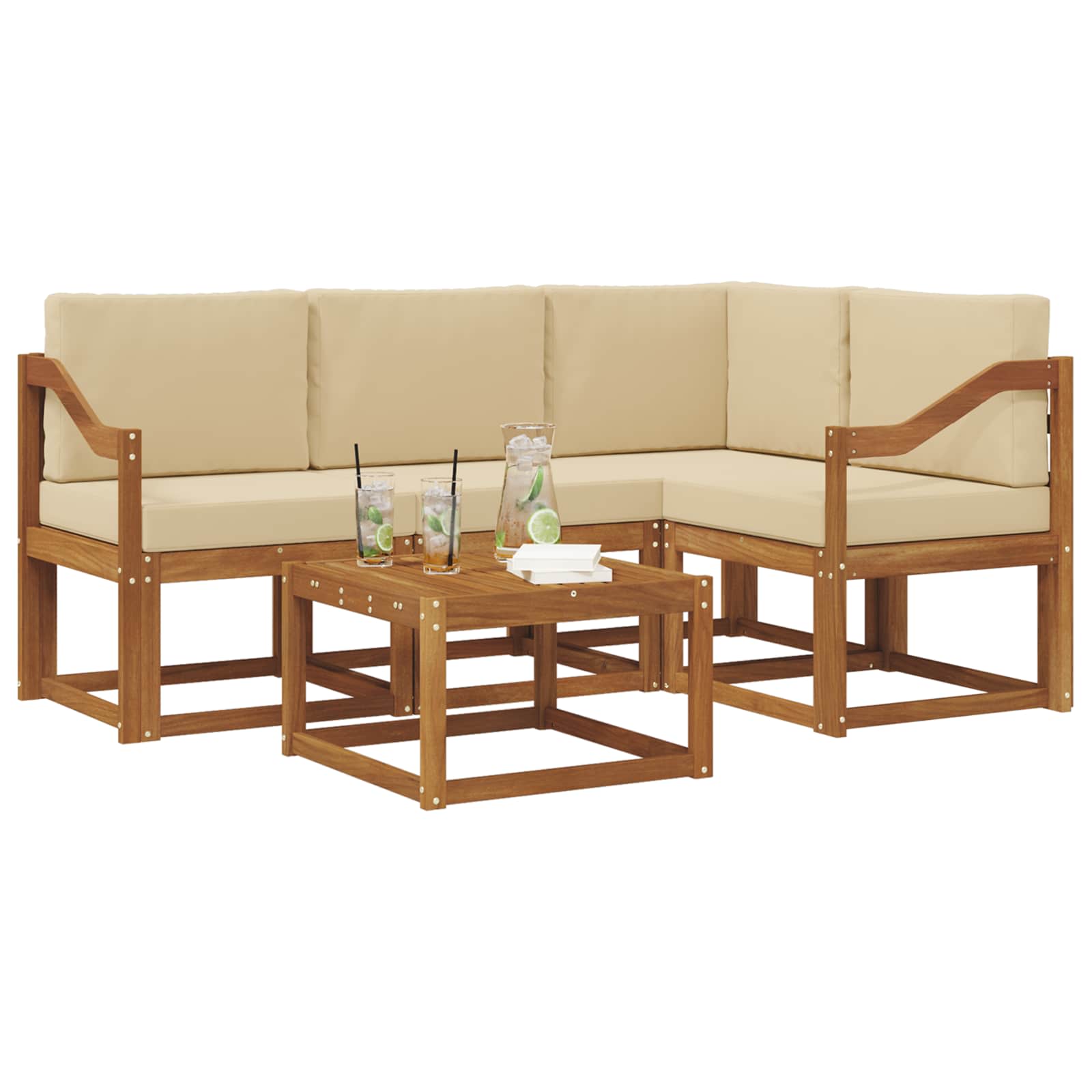Outdoor-Sofagarnitur mit Kissen 5 pcs Natur und Beige