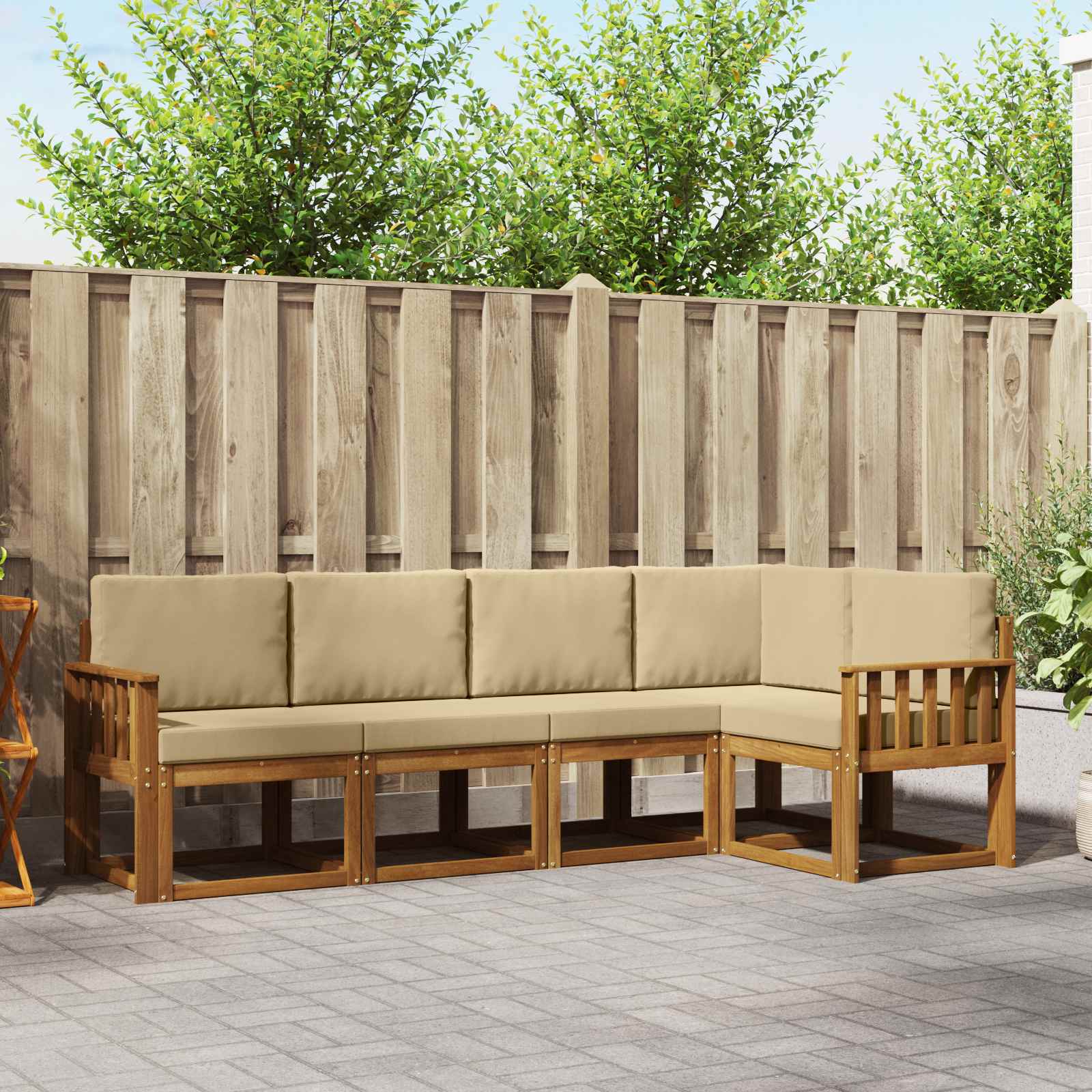 Outdoor-Sofagarnitur 5 stk. Natur und Beige