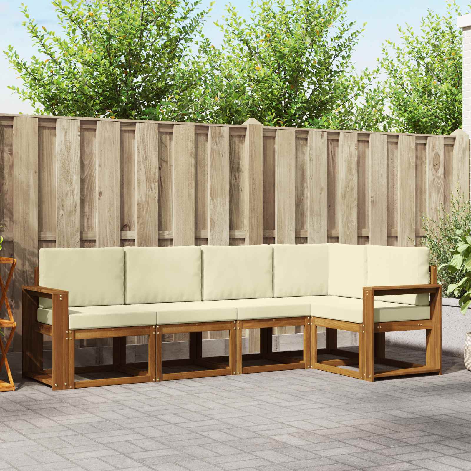 Outdoor-Sofagarnitur 5 stk. Natur und Creme