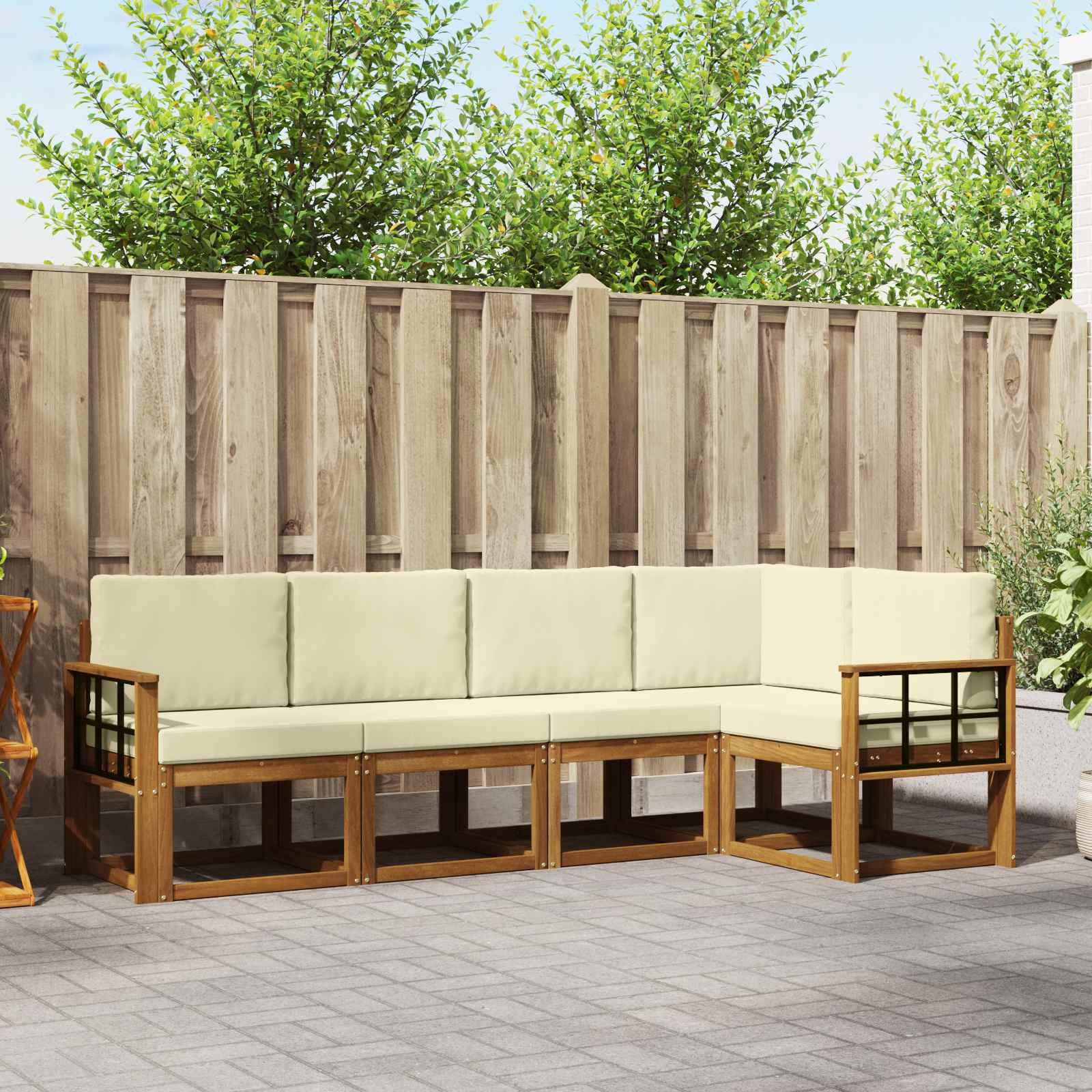 Outdoor-Sofagarnitur 5 stk. Natur und Creme