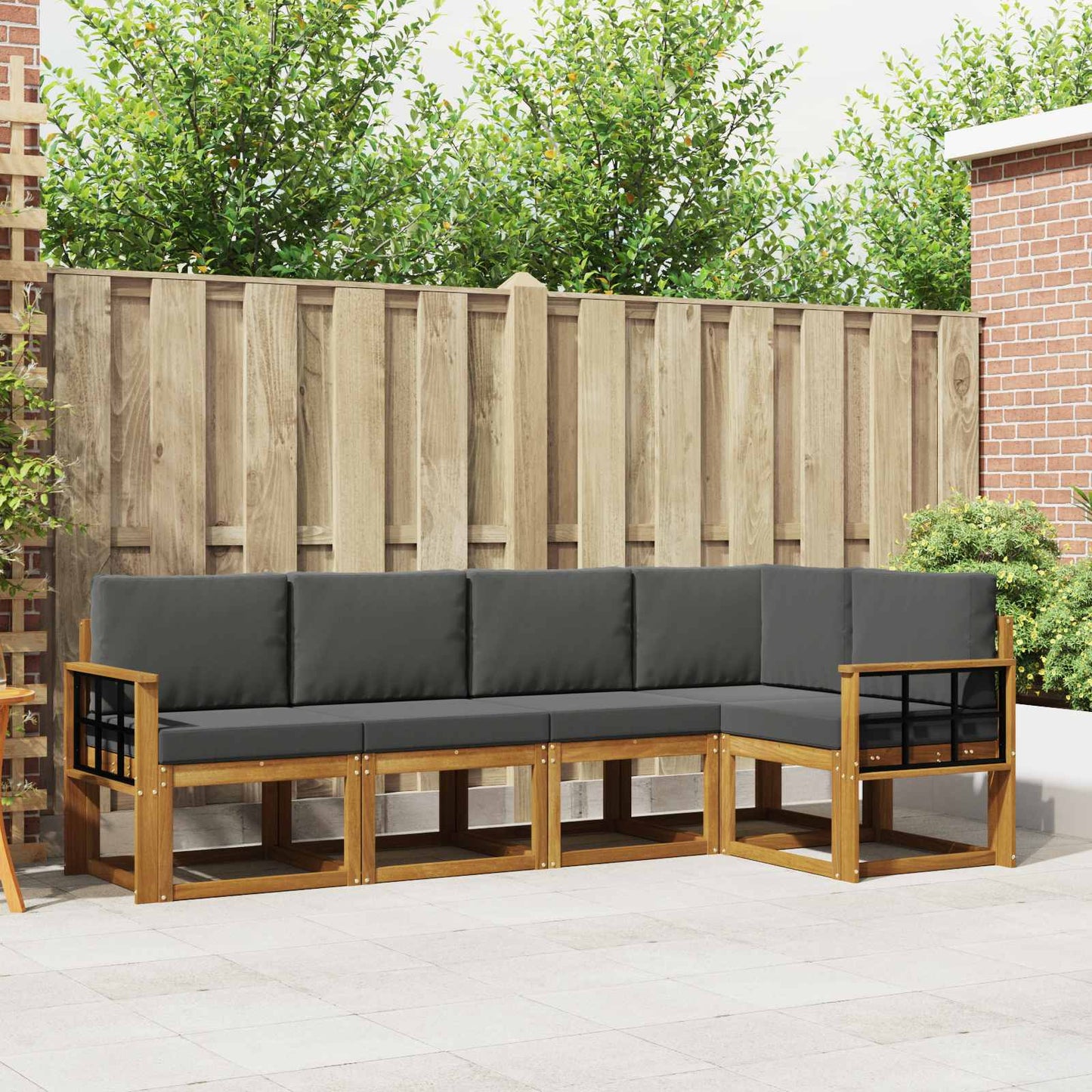 Outdoor-Sofagarnitur 5 stk. Natur und Anthrazit