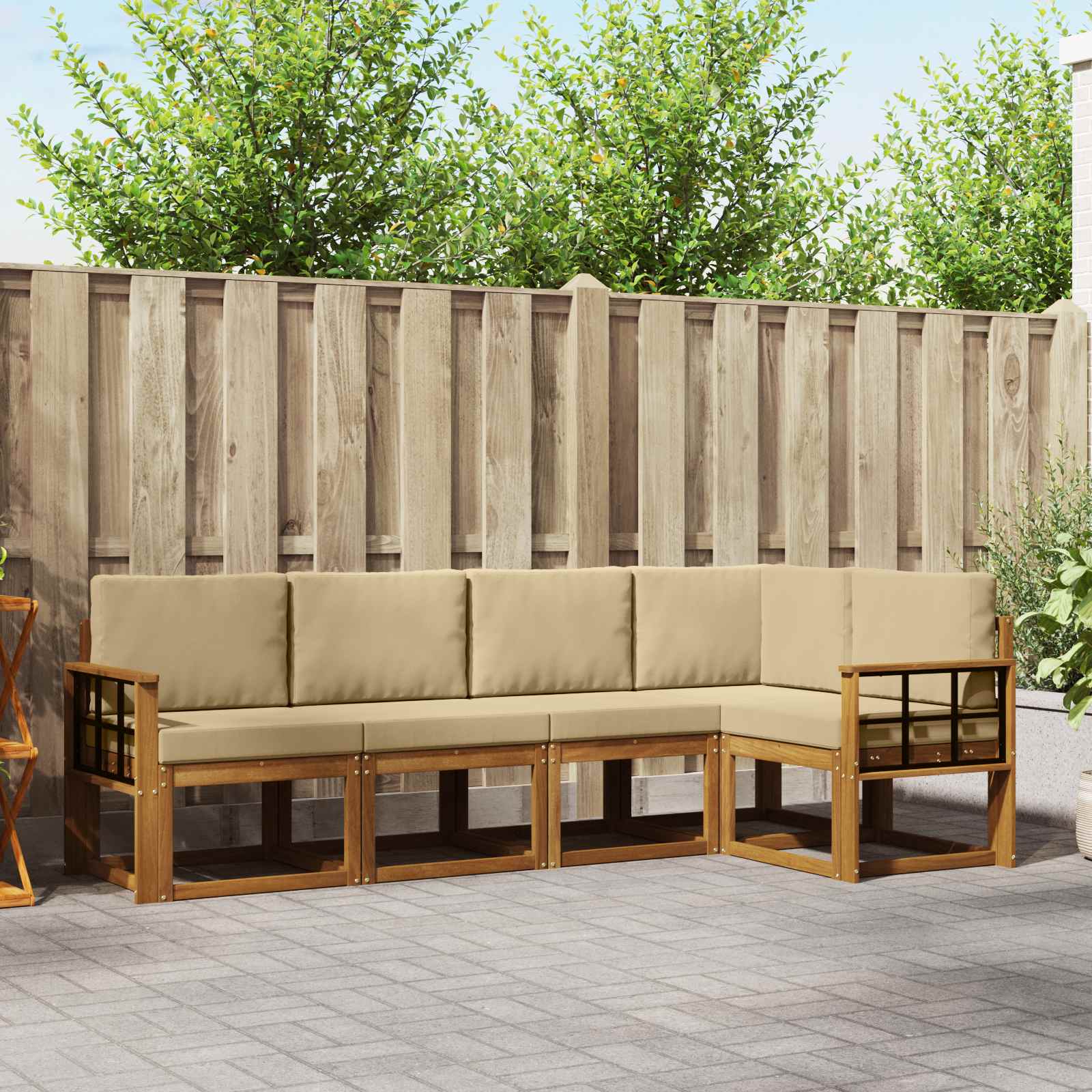 Outdoor-Sofagarnitur 5 stk. Natur und Beige