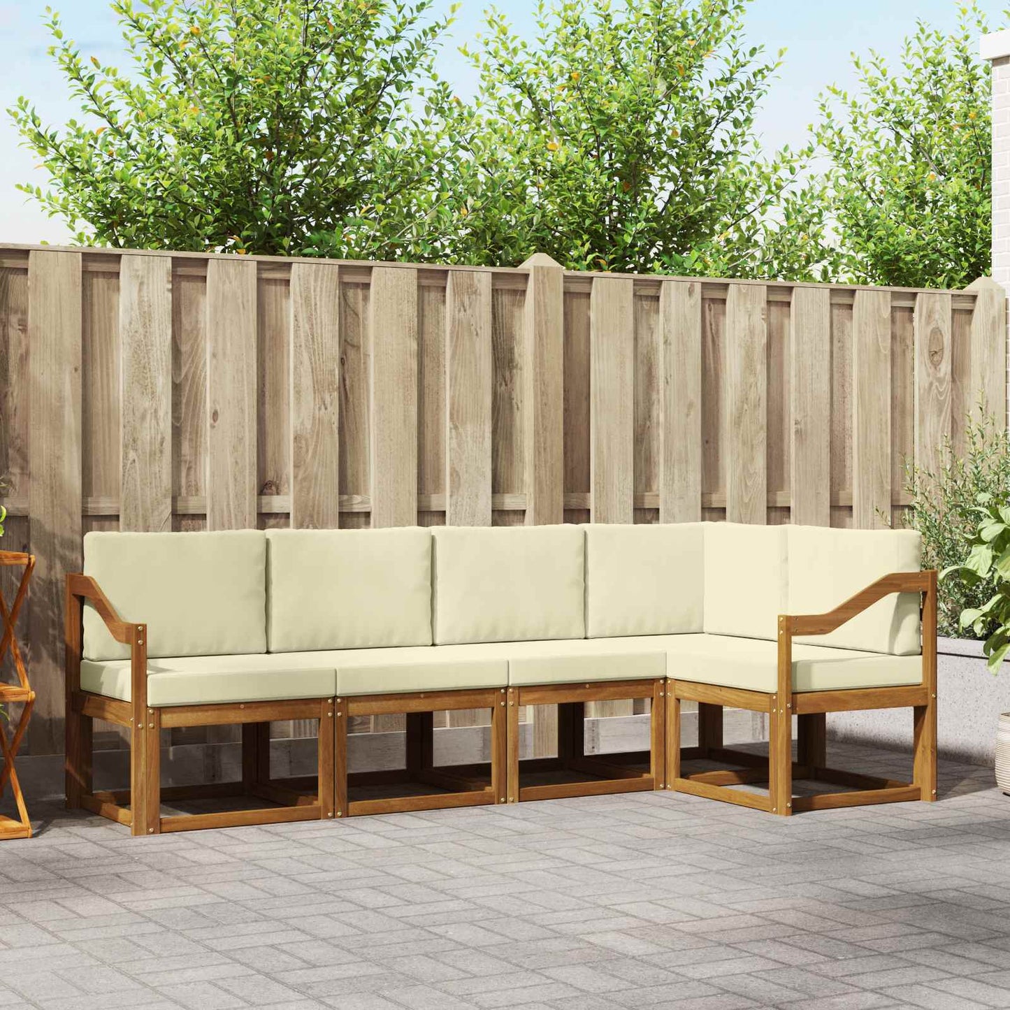 Outdoor-Sofagarnitur 5 stk. Natur und Creme