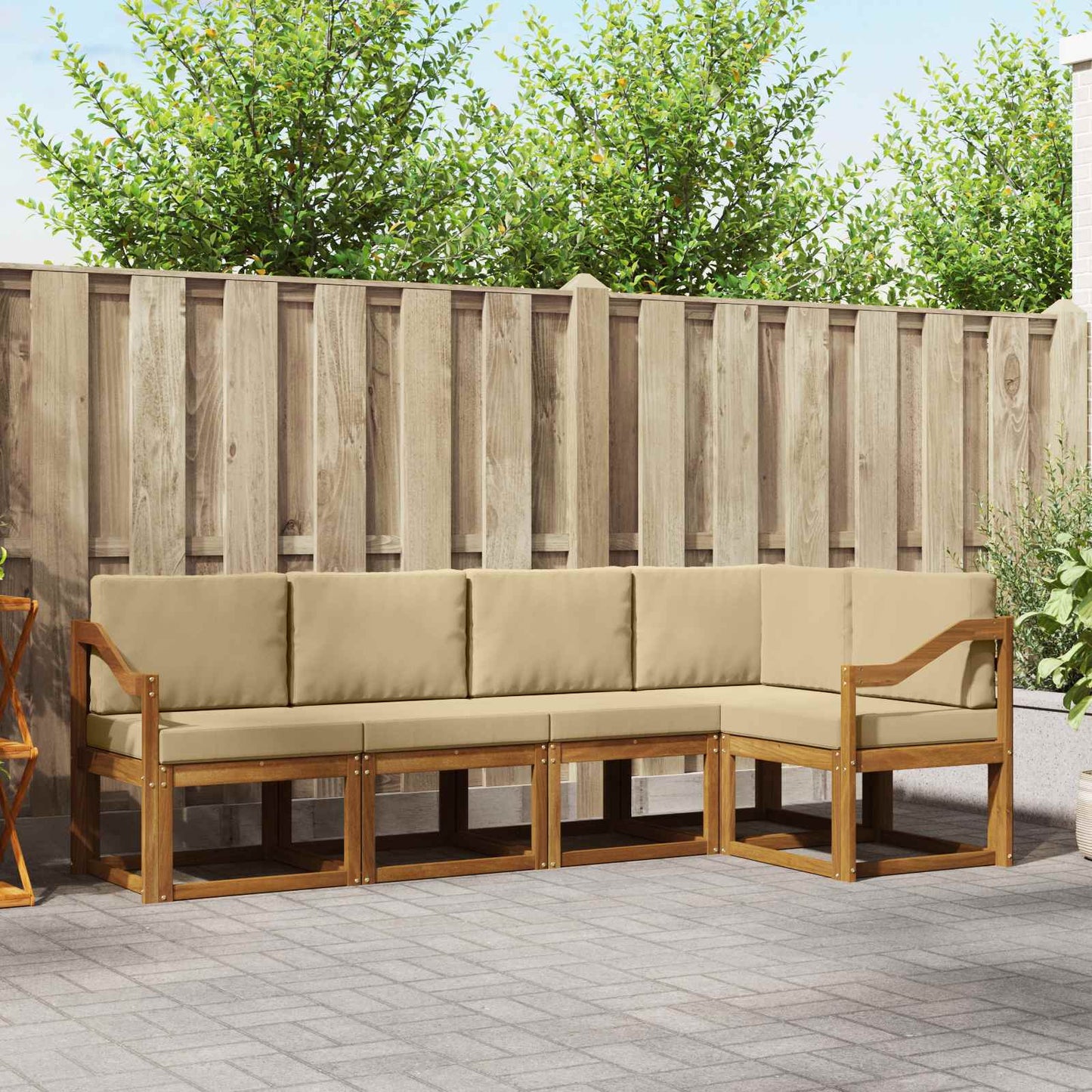 Outdoor-Sofagarnitur 5 stk. Natur und Beige