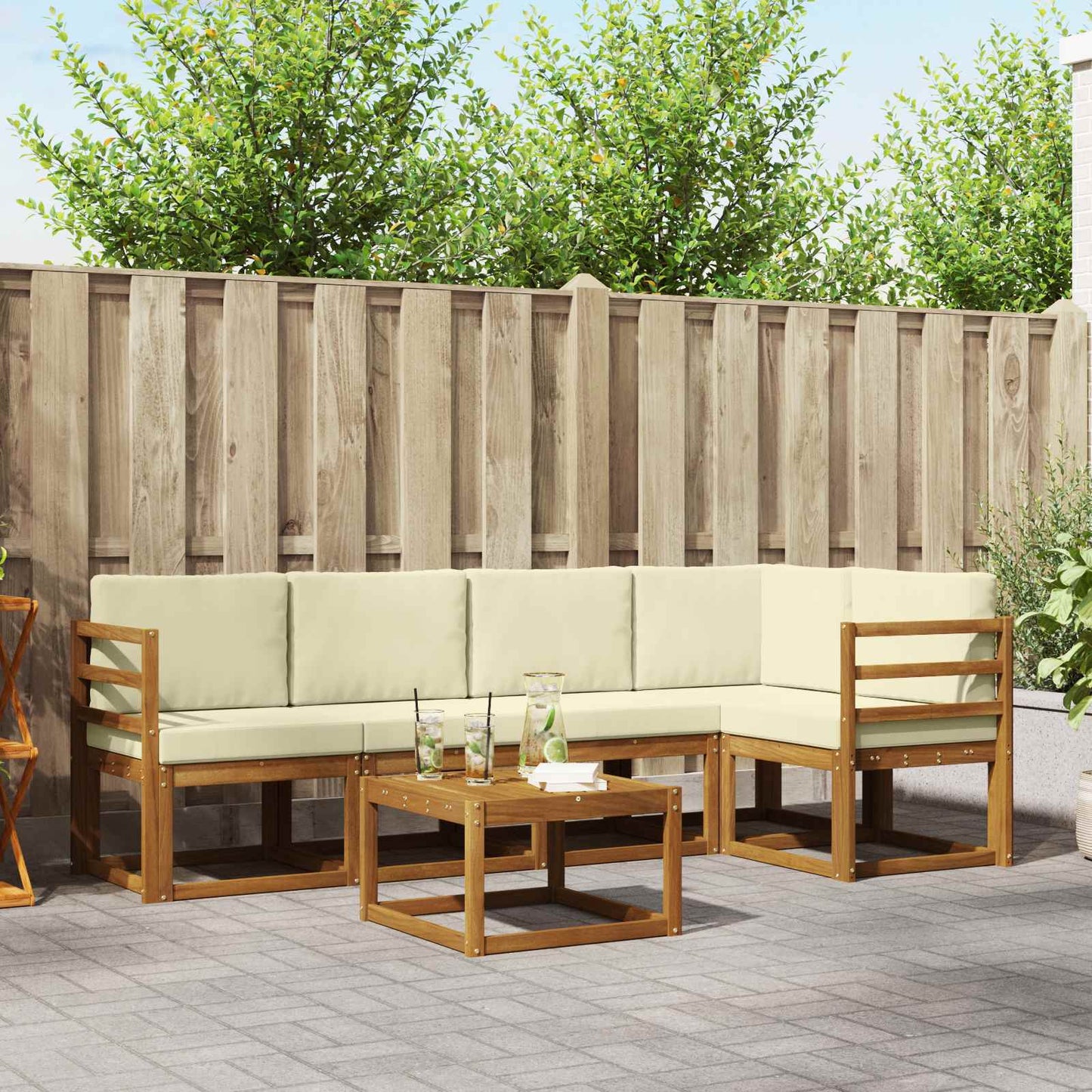 Outdoor-Sofagarnitur 6 stk. Natur und Creme