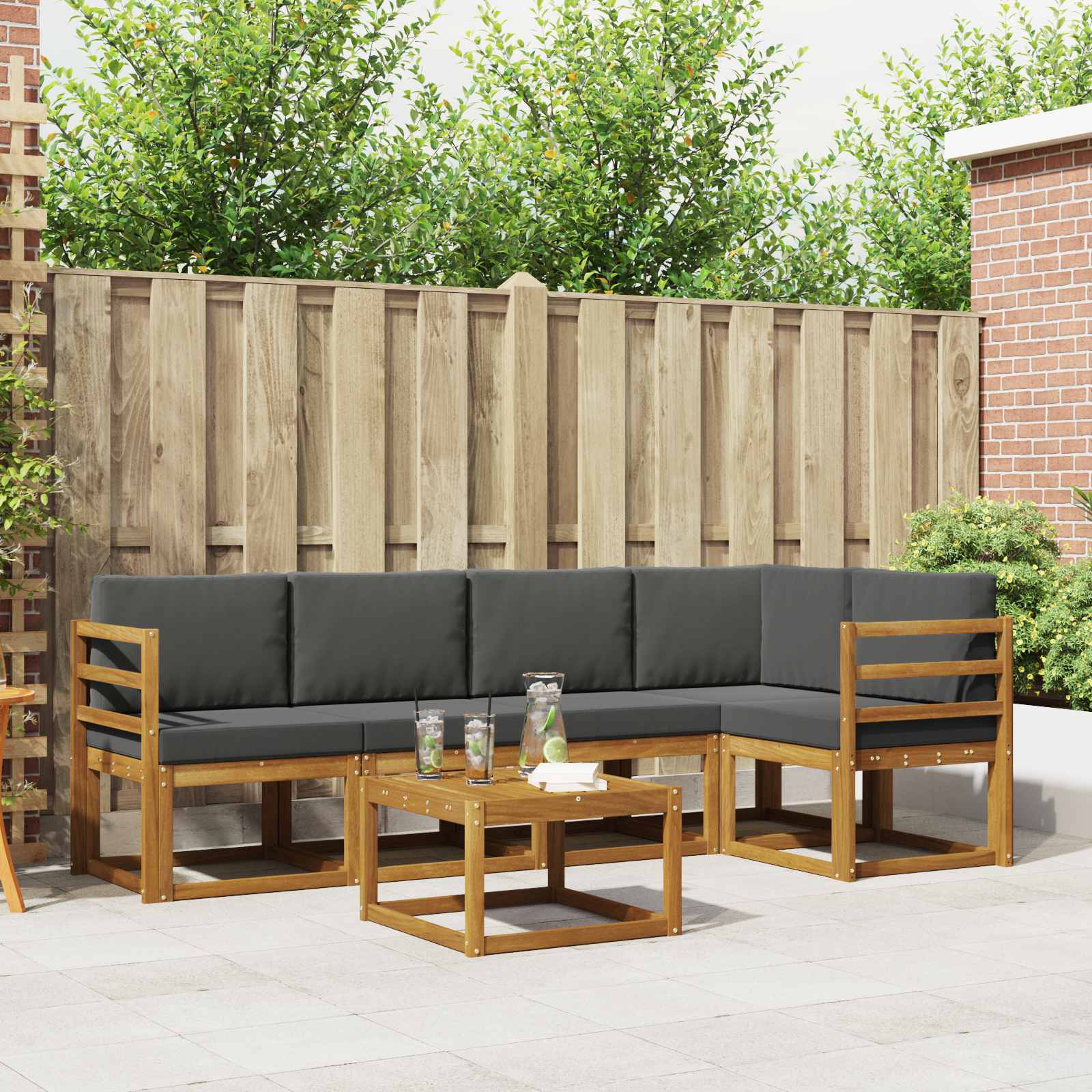 Outdoor-Sofagarnitur 6 stk. Natur und Anthrazit
