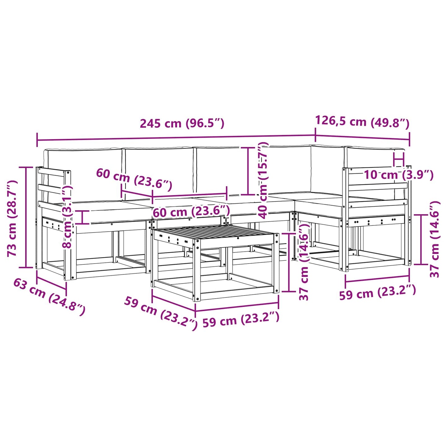 Outdoor-Sofagarnitur 6 stk. Natur und Anthrazit