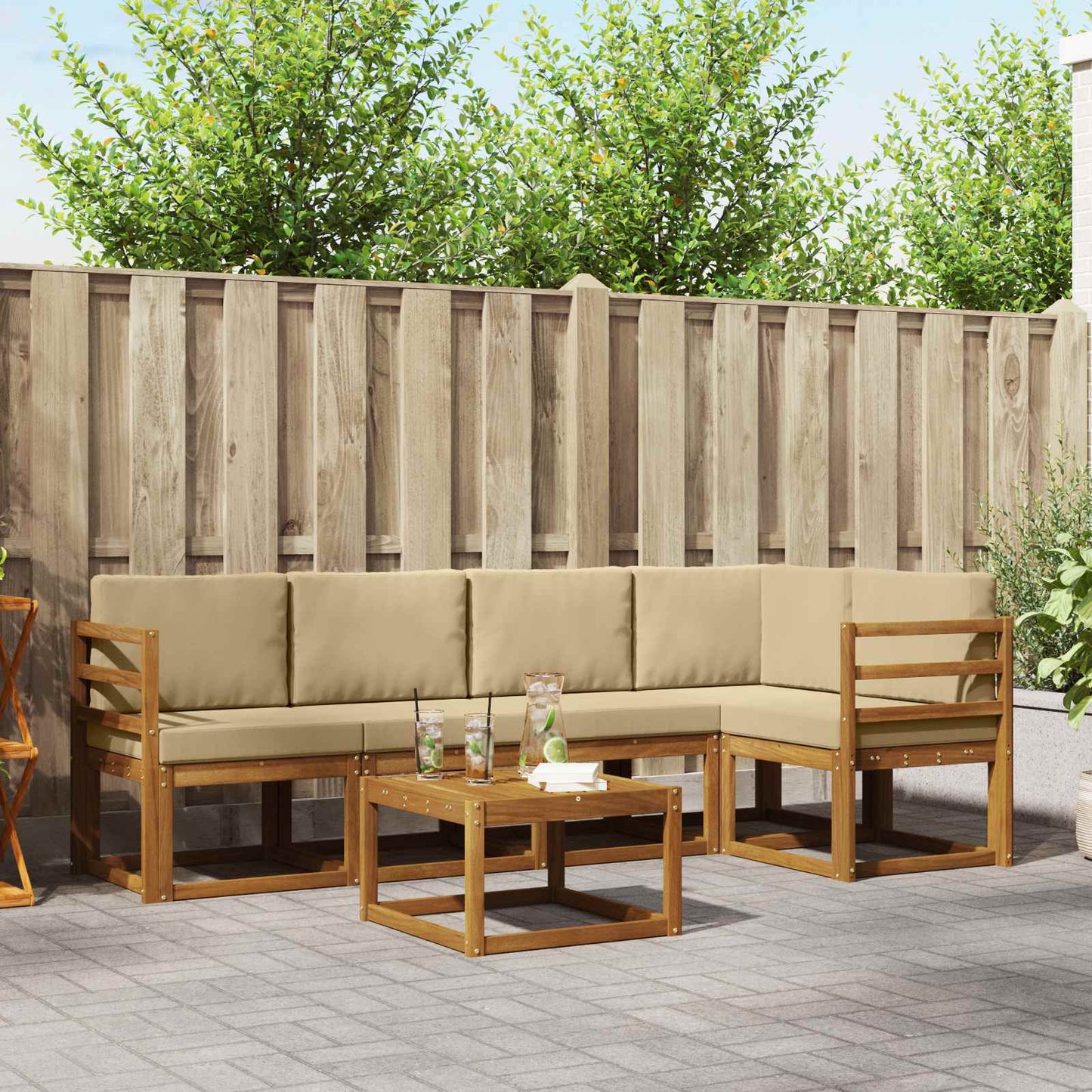 Outdoor-Sofagarnitur 6 stk. Natur und Beige