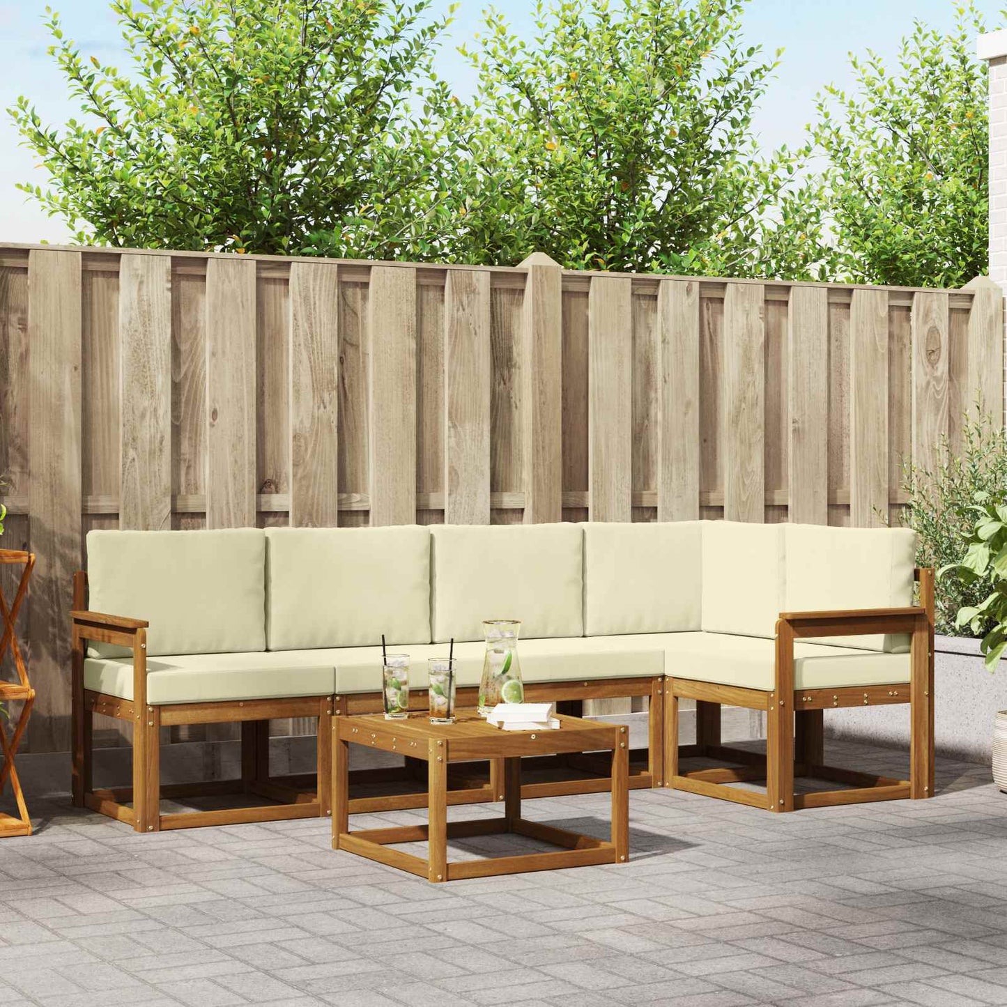 Outdoor-Sofagarnitur 6 stk. Natur und Creme