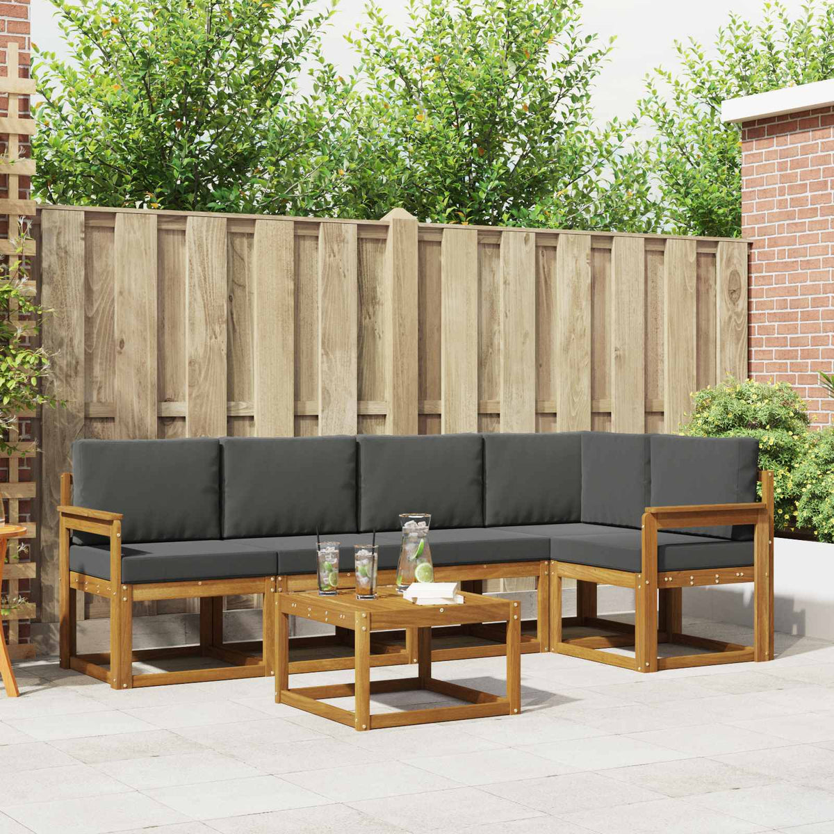 Outdoor-Sofagarnitur 6 stk. Natur und Anthrazit