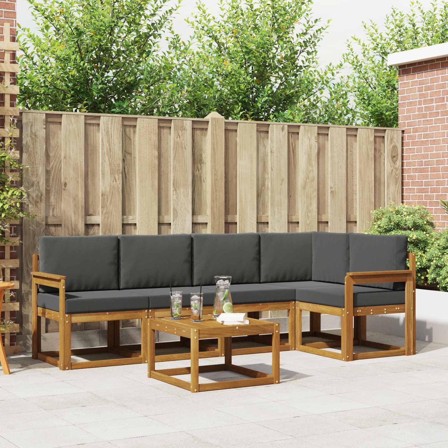 Outdoor-Sofagarnitur 6 stk. Natur und Anthrazit