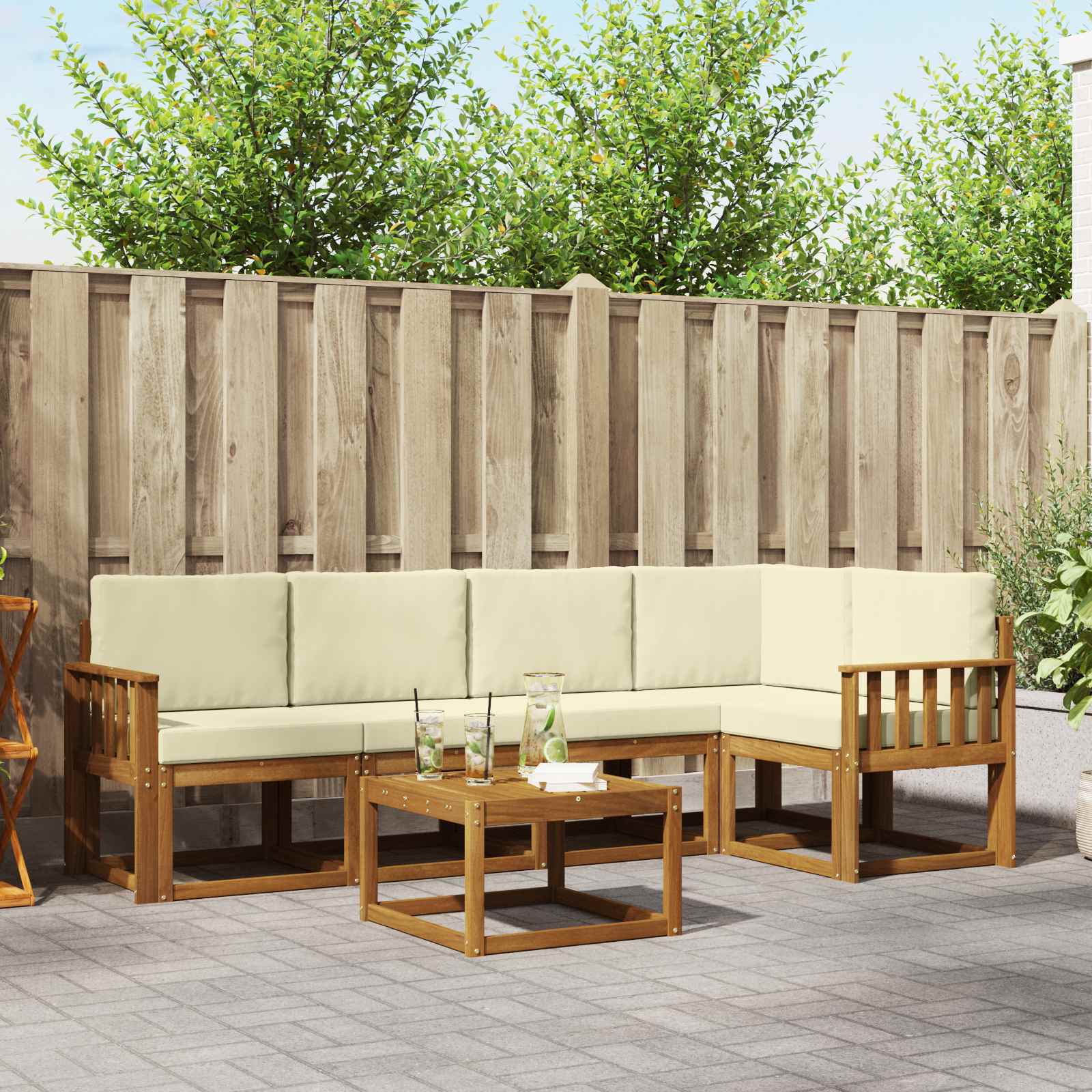Outdoor-Sofagarnitur 6 stk. Natur und Creme