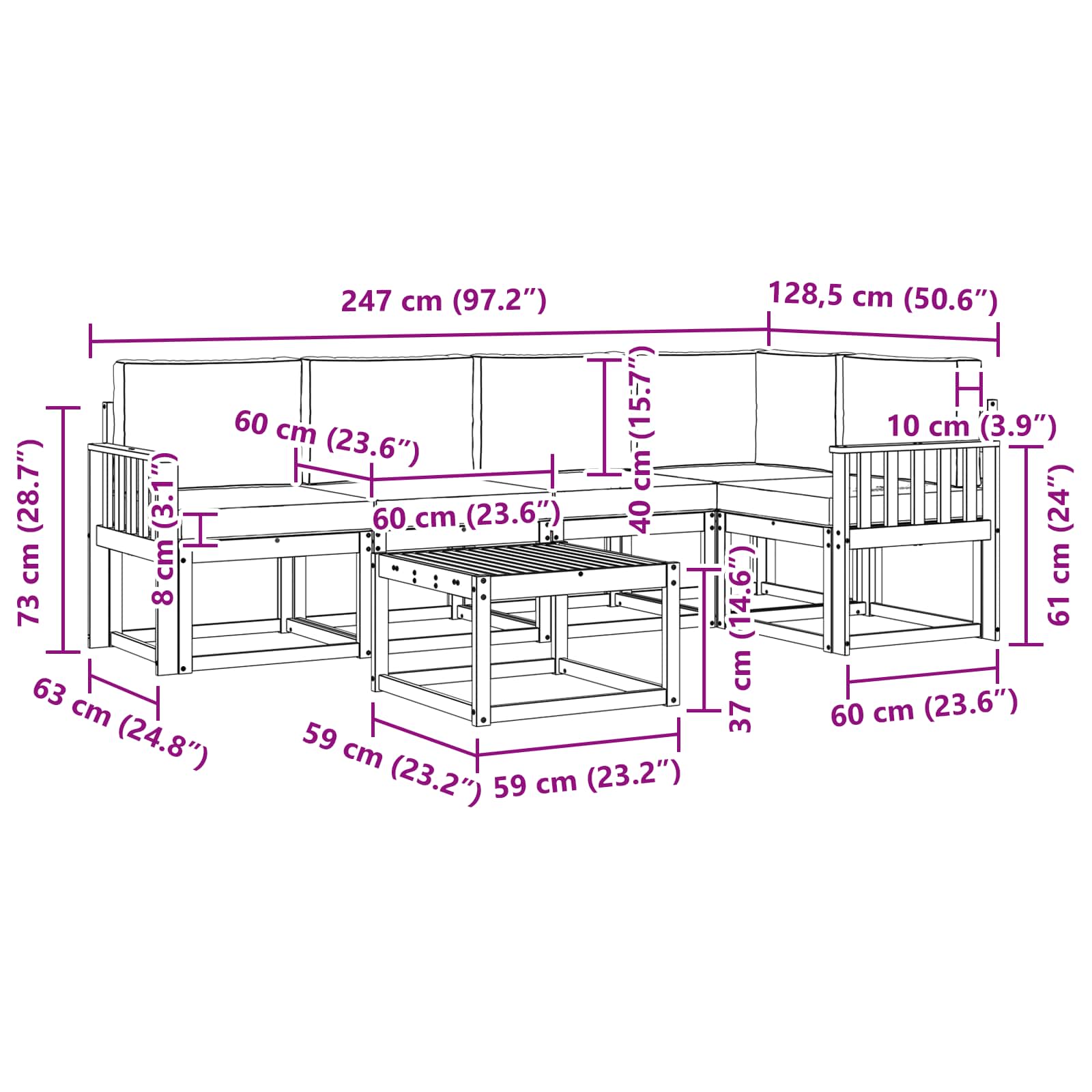 Outdoor-Sofagarnitur 6 stk. Natur und Creme