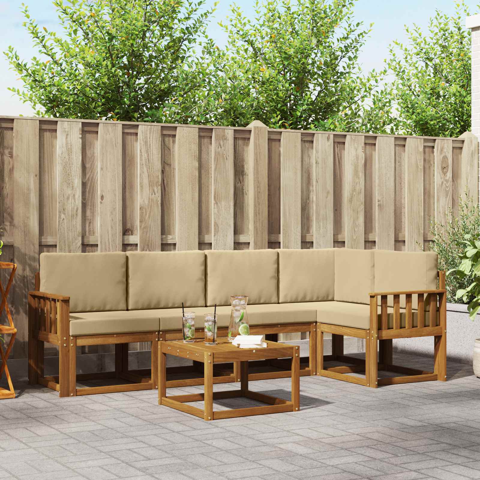 Outdoor-Sofagarnitur 6 stk. Natur und Beige