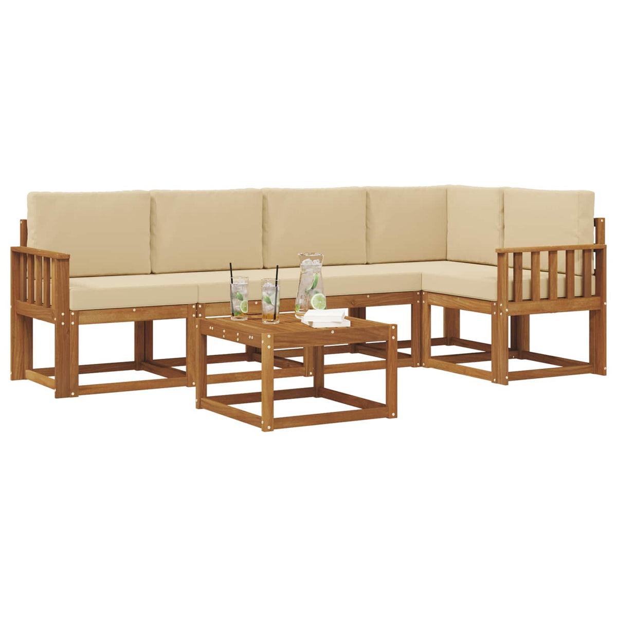 Outdoor-Sofagarnitur 6 stk. Natur und Beige
