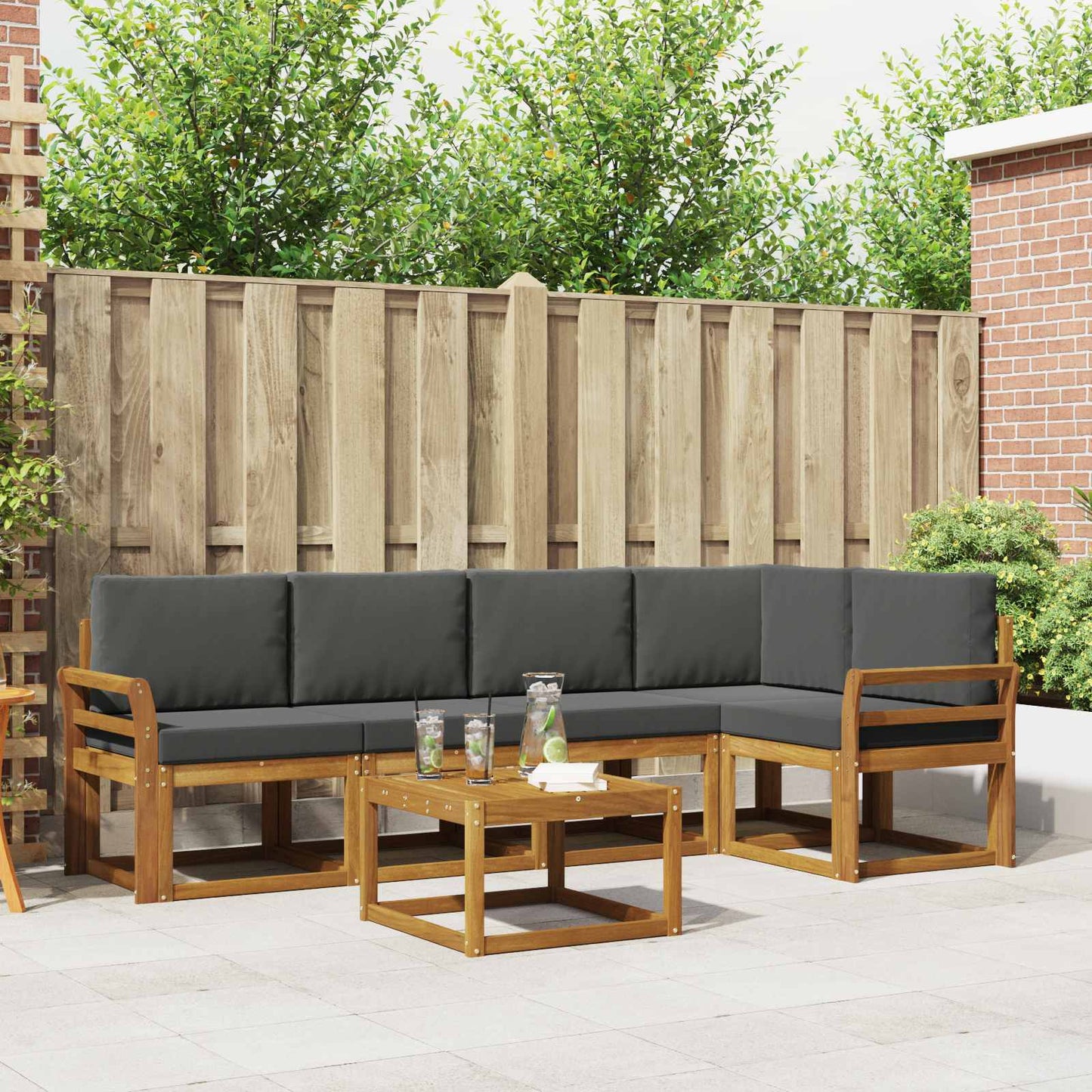 Outdoor-Sofagarnitur 6 stk. Natur und Anthrazit