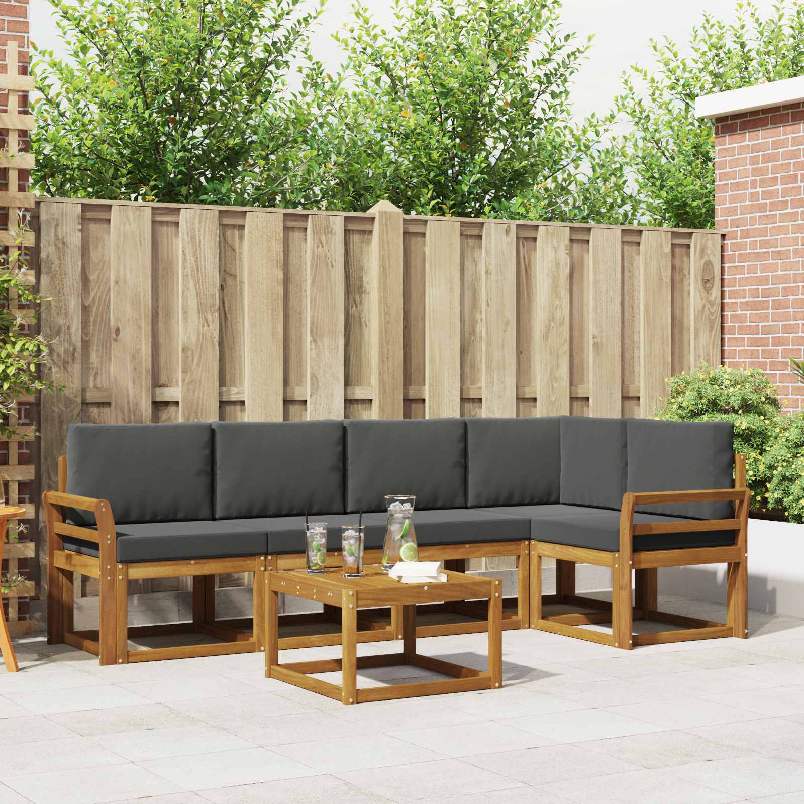 Outdoor-Sofagarnitur 6 stk. Natur und Anthrazit