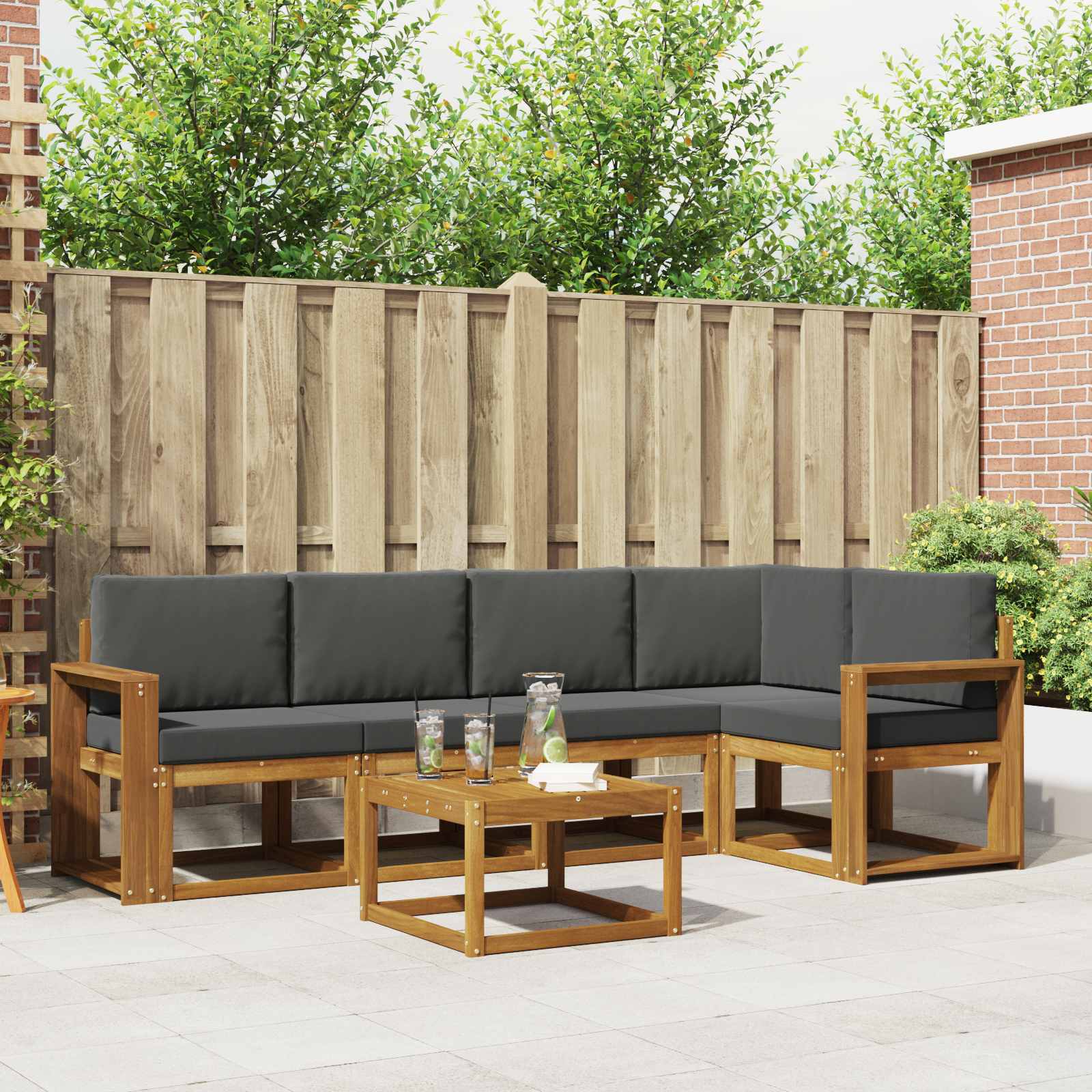 Outdoor-Sofagarnitur 6 stk. Natur und Anthrazit