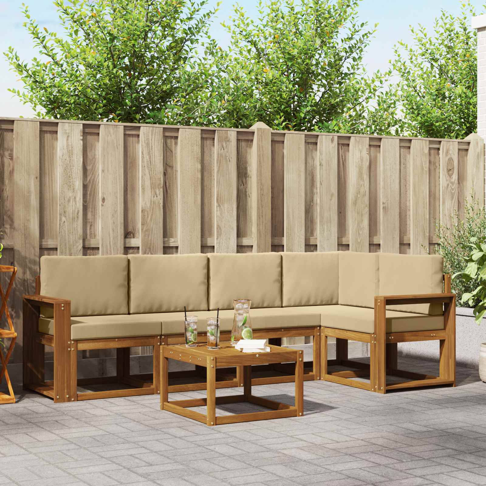 Outdoor-Sofagarnitur 6 stk. Natur und Beige