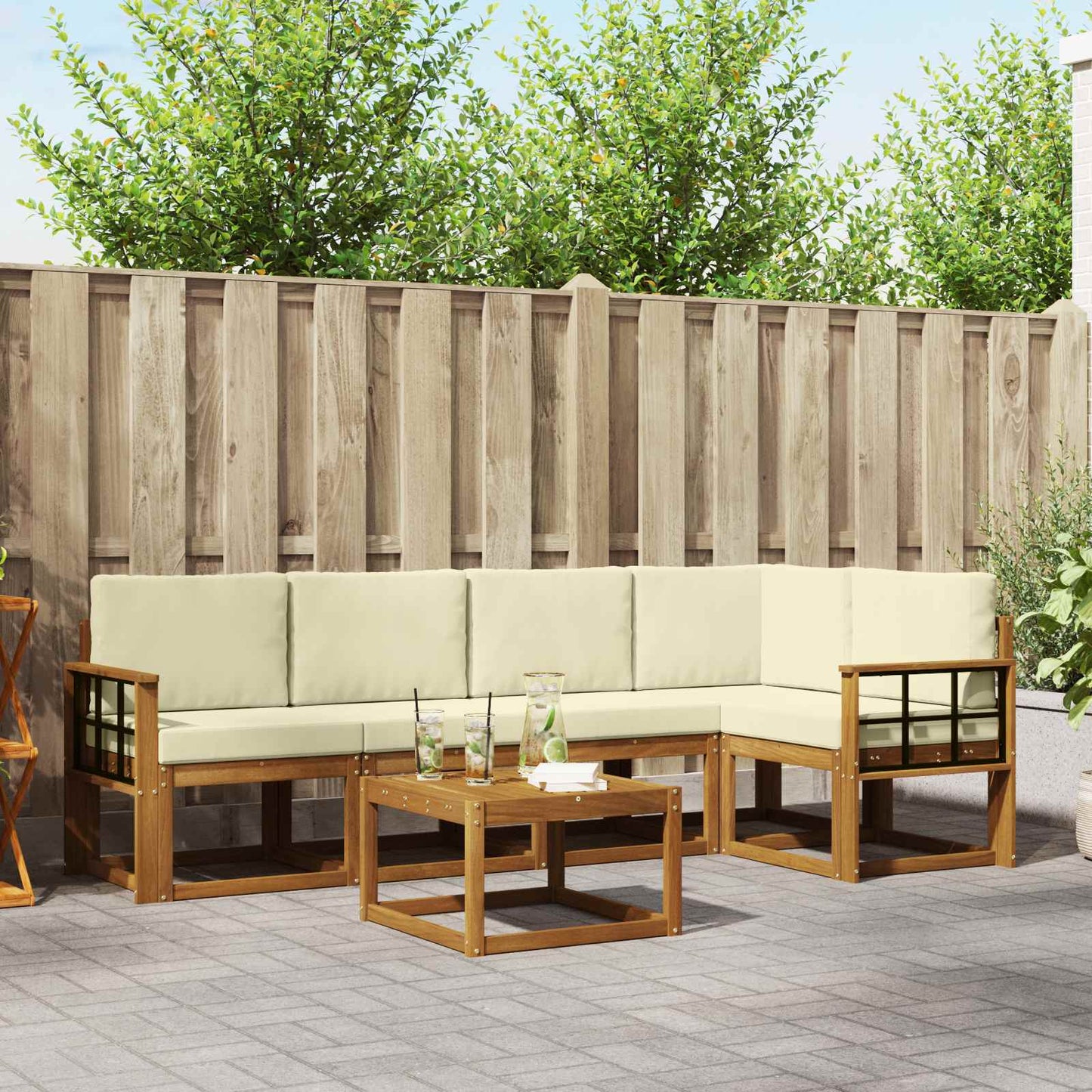 Outdoor-Sofagarnitur 6 stk. Natur und Creme