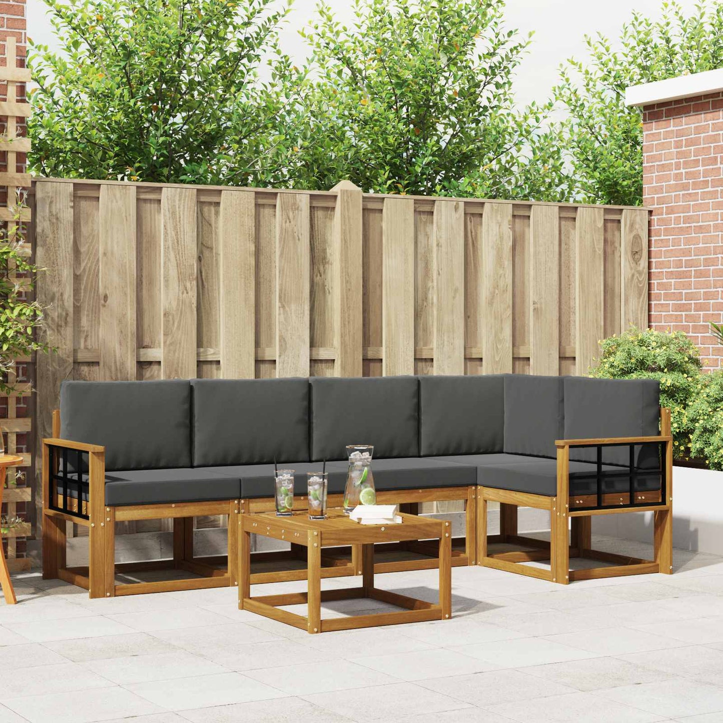 Outdoor-Sofagarnitur 6 stk. Natur und Anthrazit