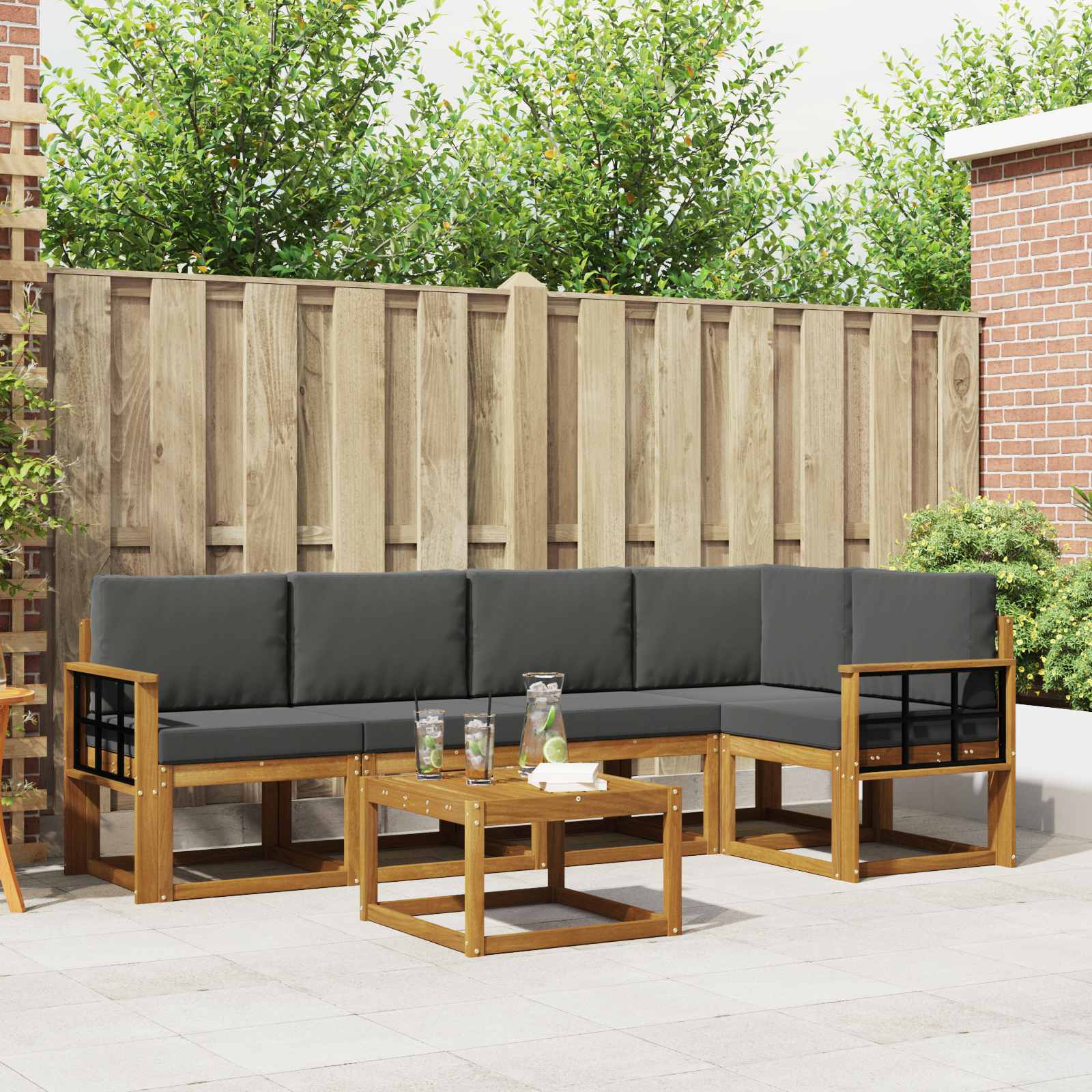 Outdoor-Sofagarnitur 6 stk. Natur und Anthrazit