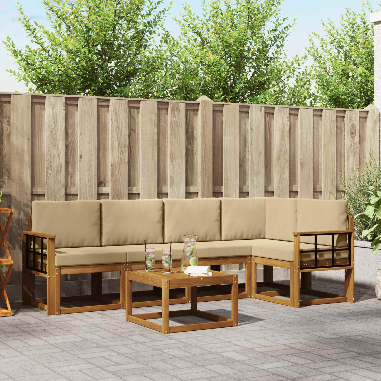 Outdoor-Sofagarnitur 6 stk. Natur und Beige
