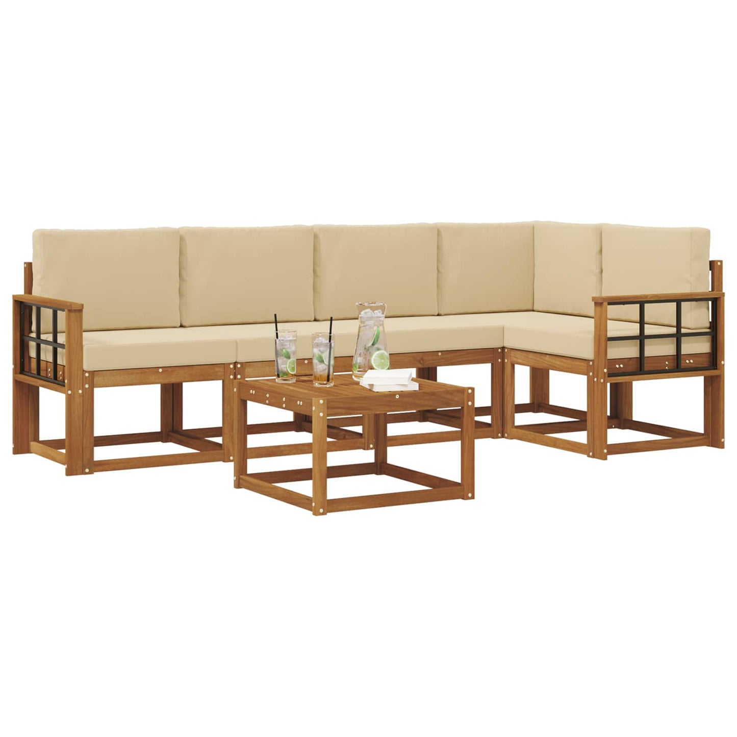Outdoor-Sofagarnitur 6 stk. Natur und Beige