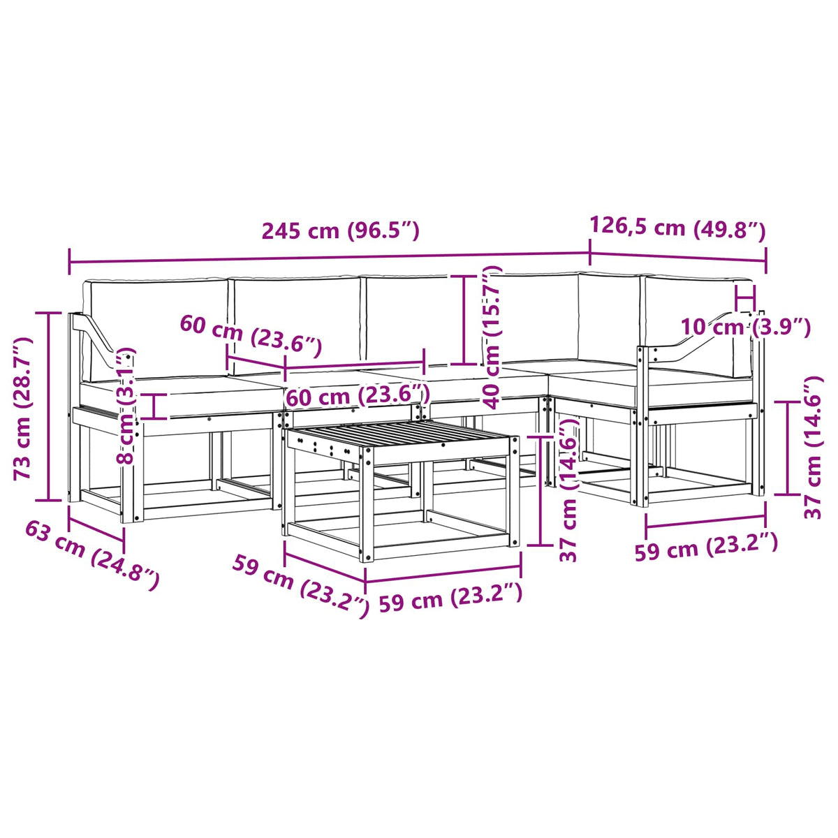 Outdoor-Sofagarnitur 6 stk. Natur und Creme