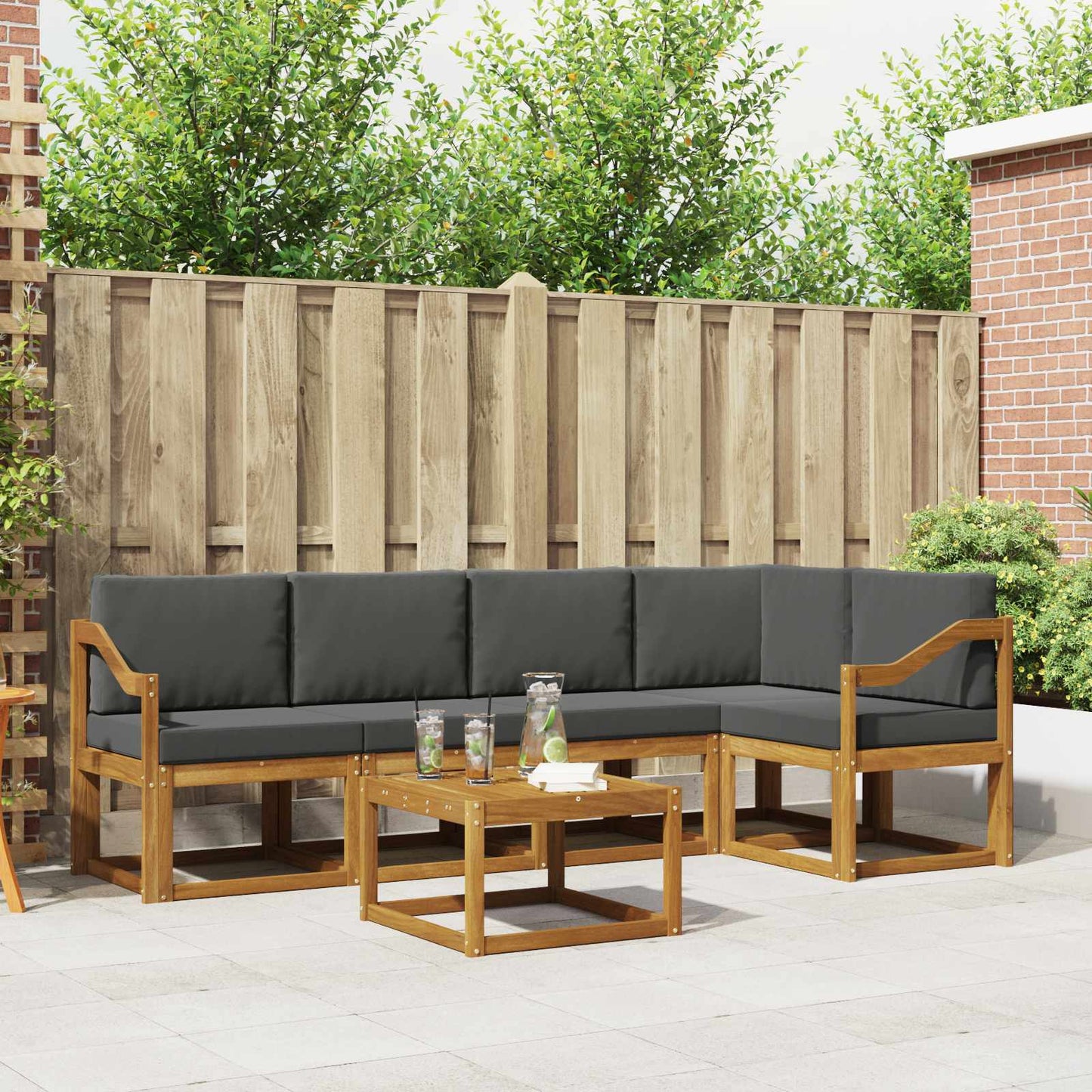 Outdoor-Sofagarnitur 6 stk. Natur und Anthrazit