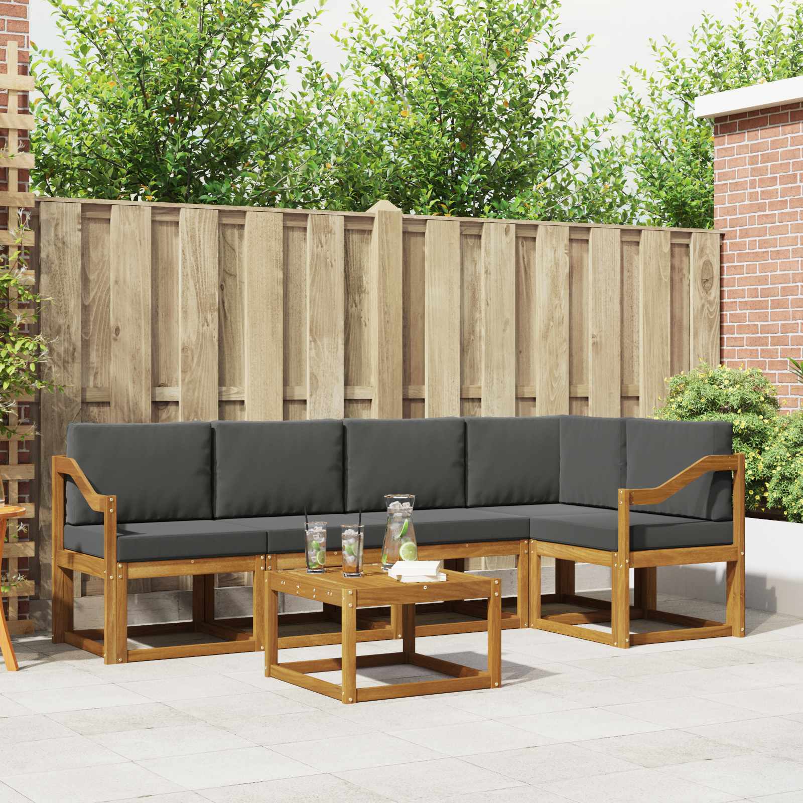 Outdoor-Sofagarnitur 6 stk. Natur und Anthrazit