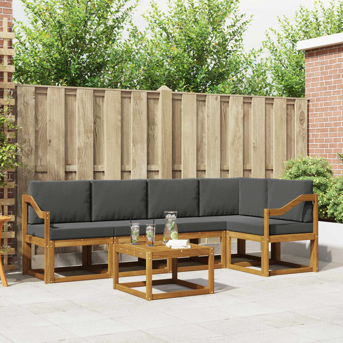 Outdoor-Sofagarnitur 6 stk. Natur und Anthrazit