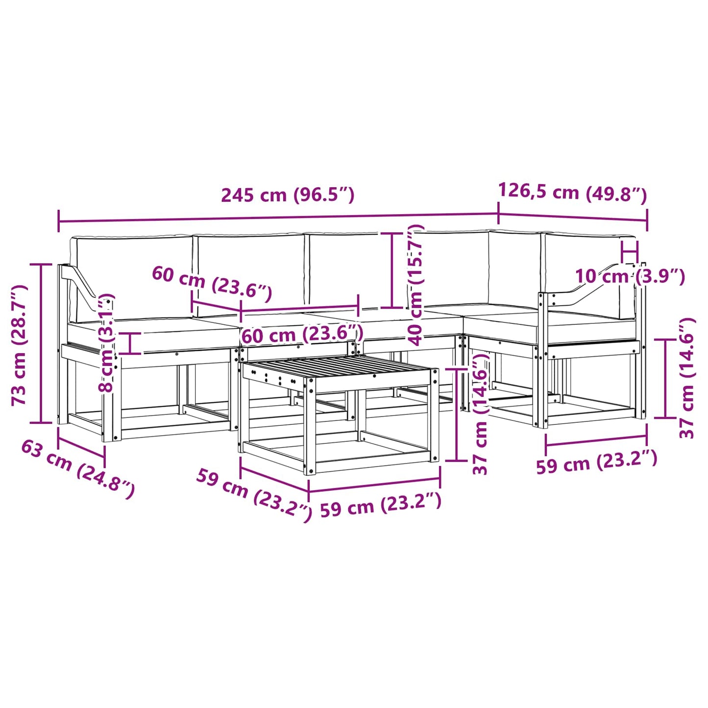 Outdoor-Sofagarnitur 6 stk. Natur und Anthrazit