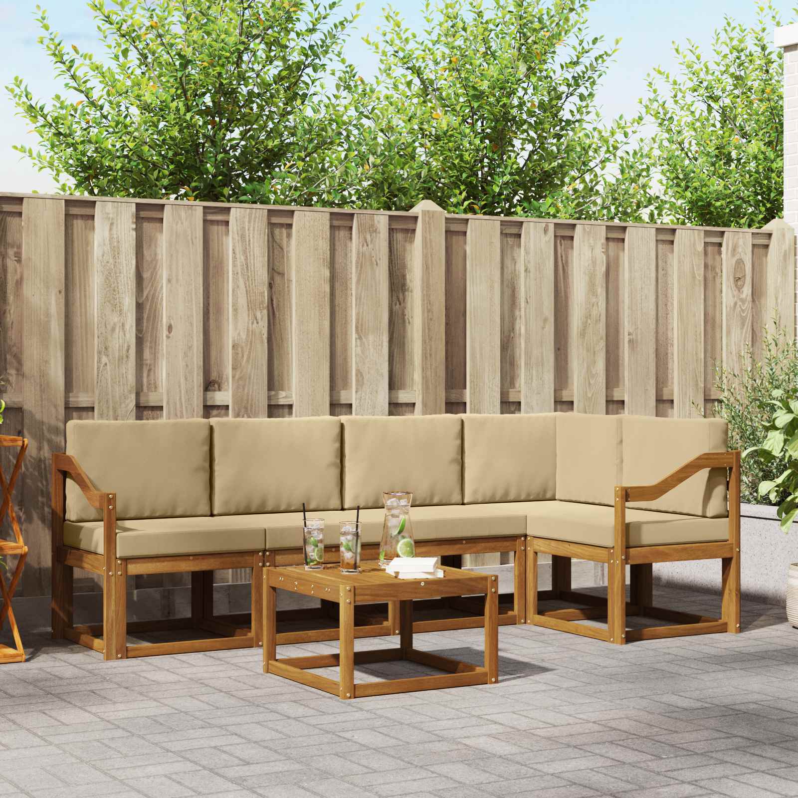 Outdoor-Sofagarnitur 6 stk. Natur und Beige