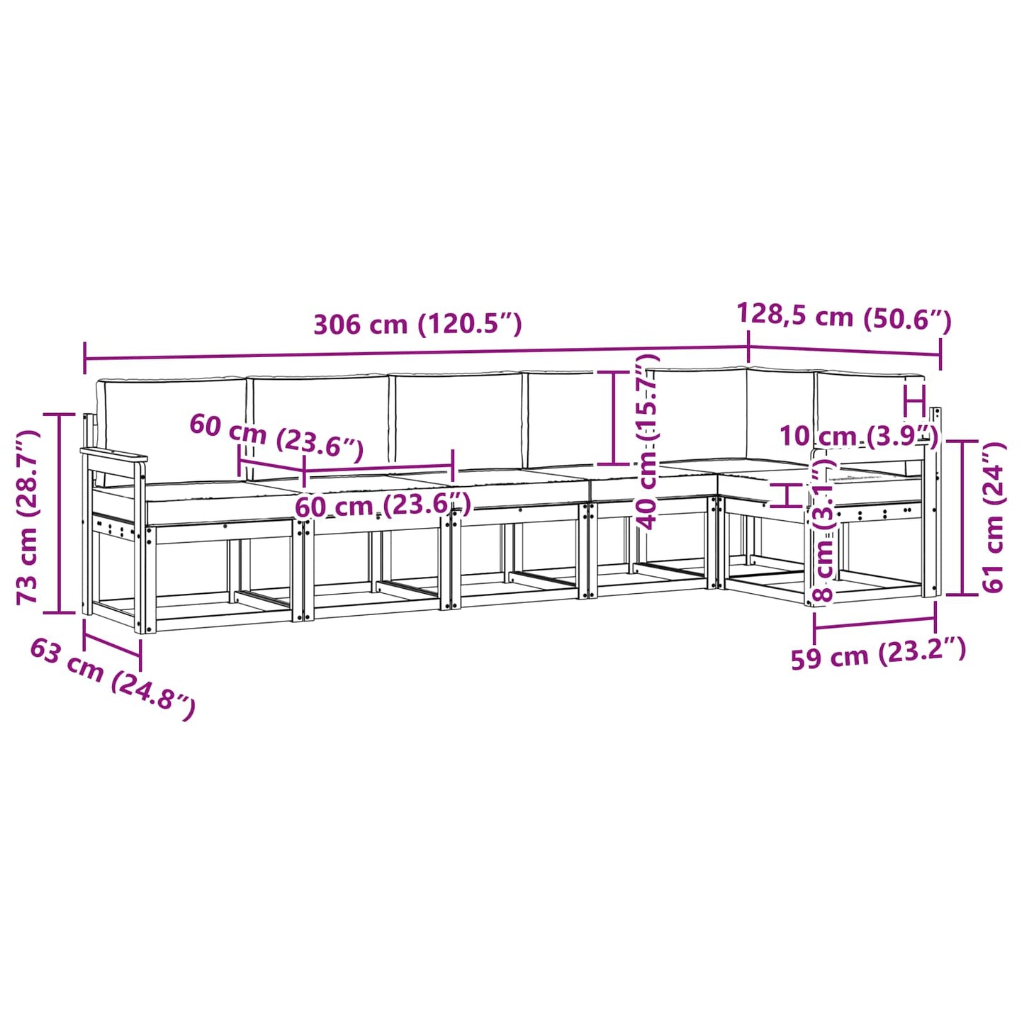 Outdoor-Sofagarnitur 6 stk. Natur und Anthrazit