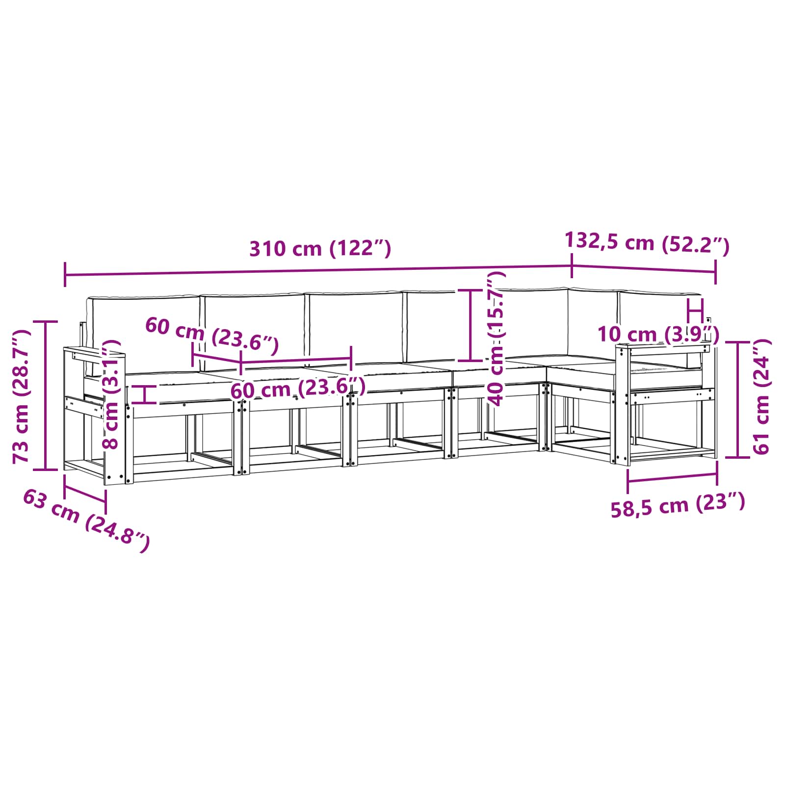 Outdoor-Sofagarnitur 6 stk. Natur und Creme