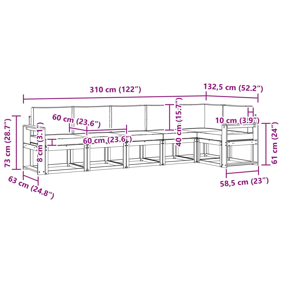 Outdoor-Sofagarnitur 6 stk. Natur und Anthrazit