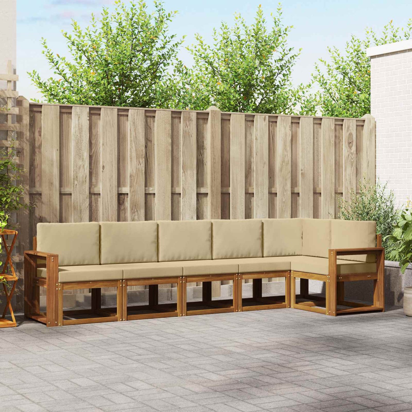 Outdoor-Sofagarnitur mit Kissen 6 pcs Natur und Beige