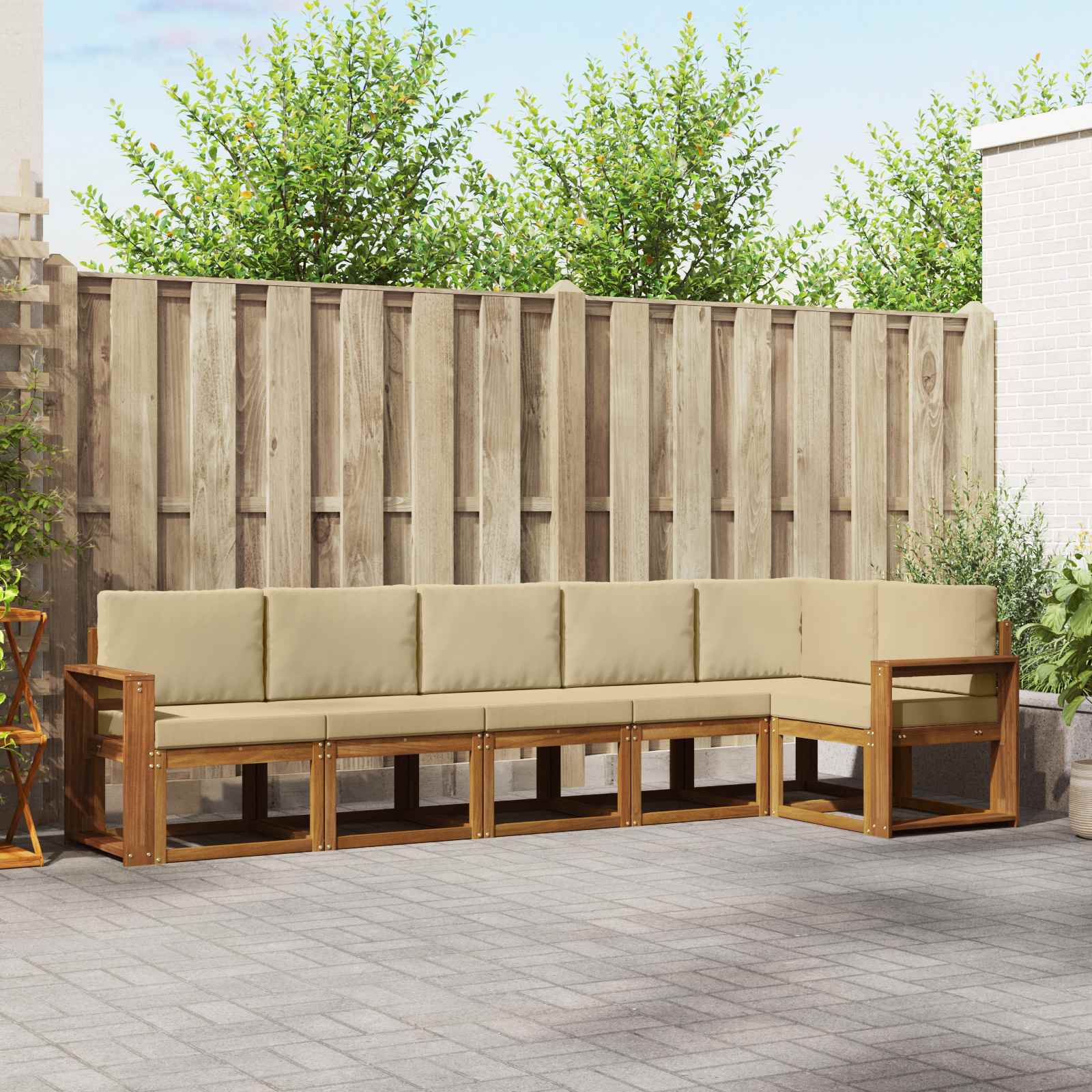 Outdoor-Sofagarnitur mit Kissen 6 pcs Natur und Beige
