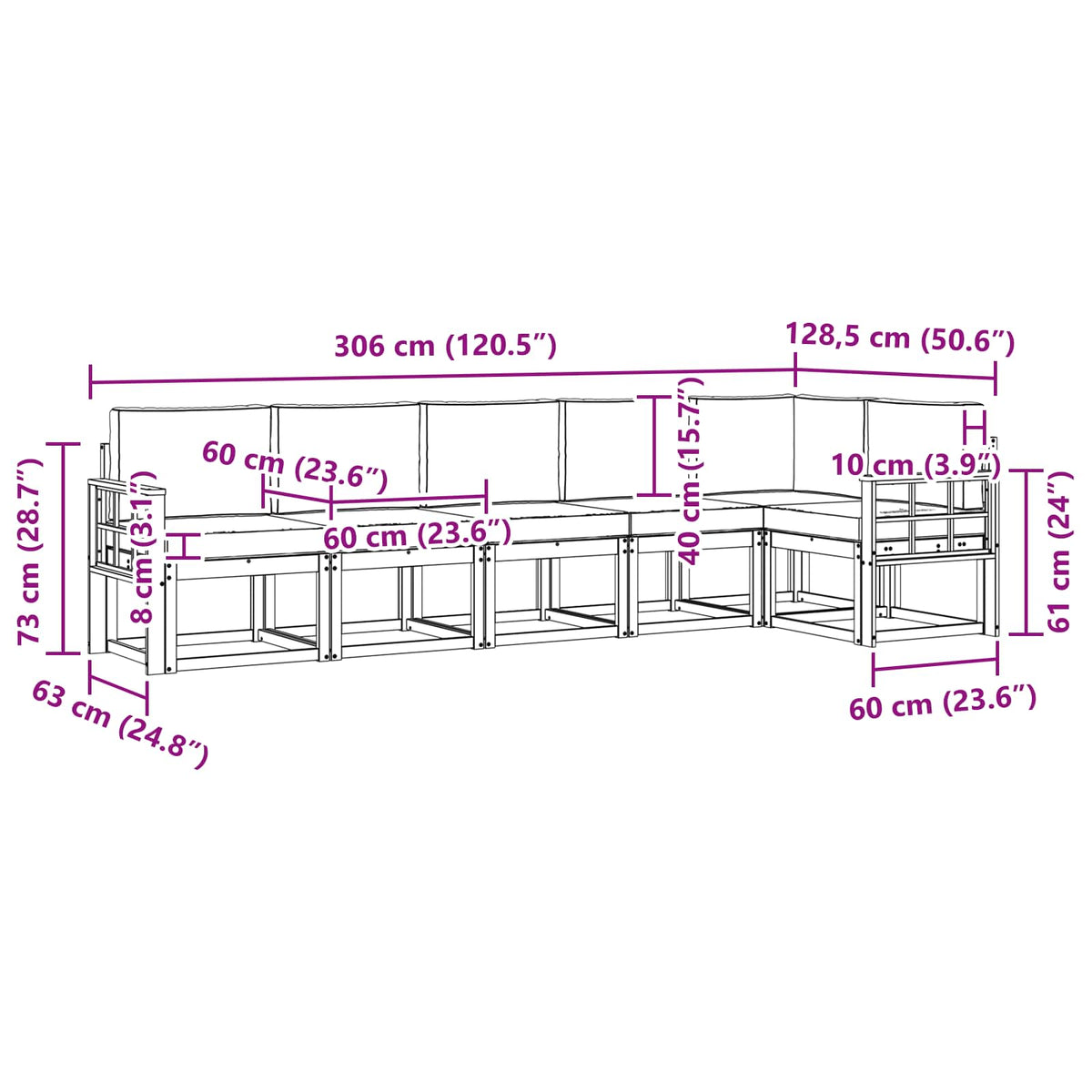Outdoor-Sofagarnitur 6 stk. Natur und Creme