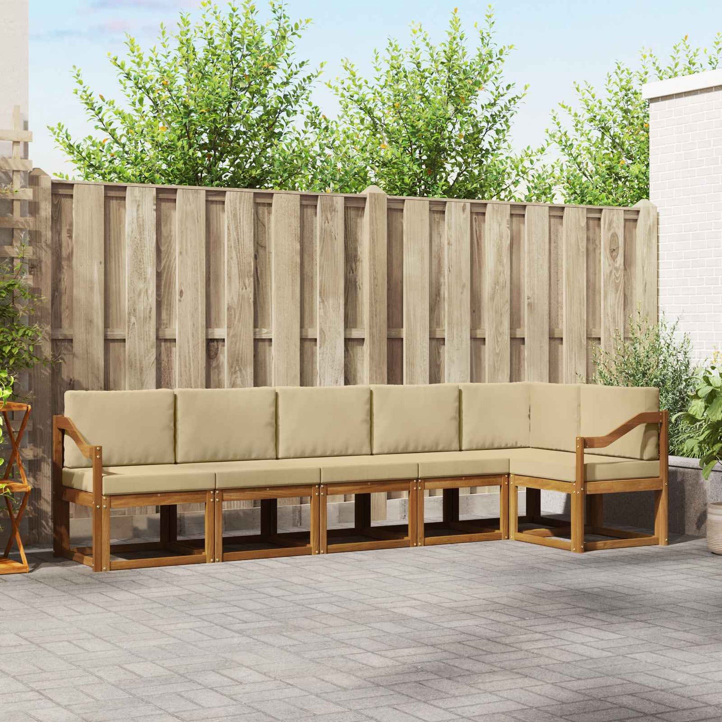 Outdoor-Sofagarnitur mit Kissen 6 pcs Natur und Beige