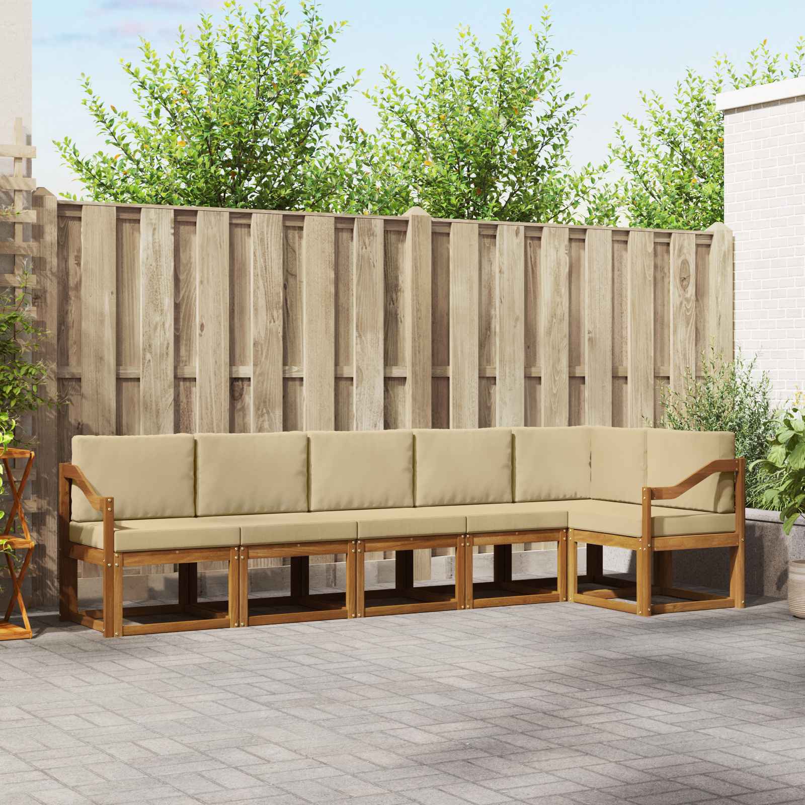 Outdoor-Sofagarnitur mit Kissen 6 pcs Natur und Beige